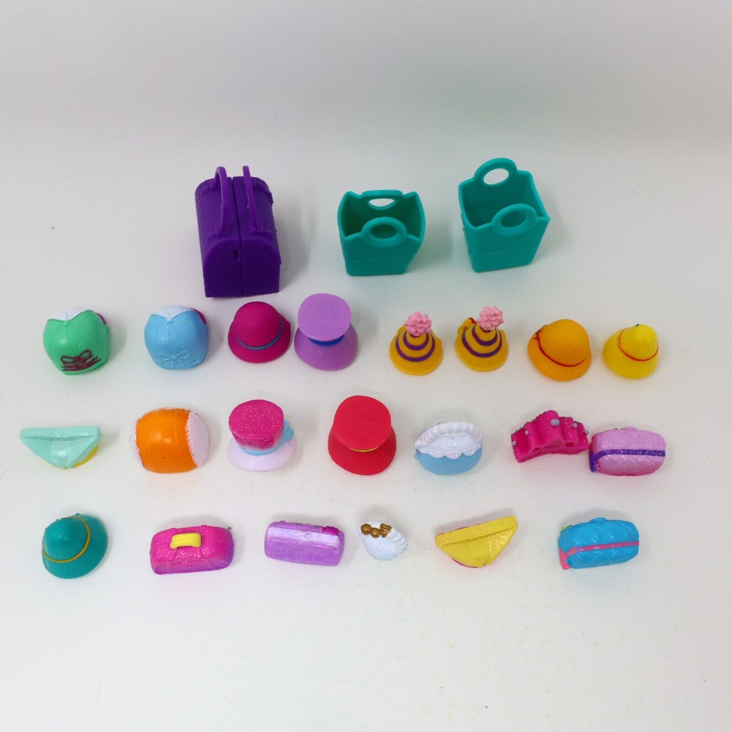 Lot of 21 Shopkins Figures Toys Mixed Sun Glasses Hat Hands Bag Baskets Moose