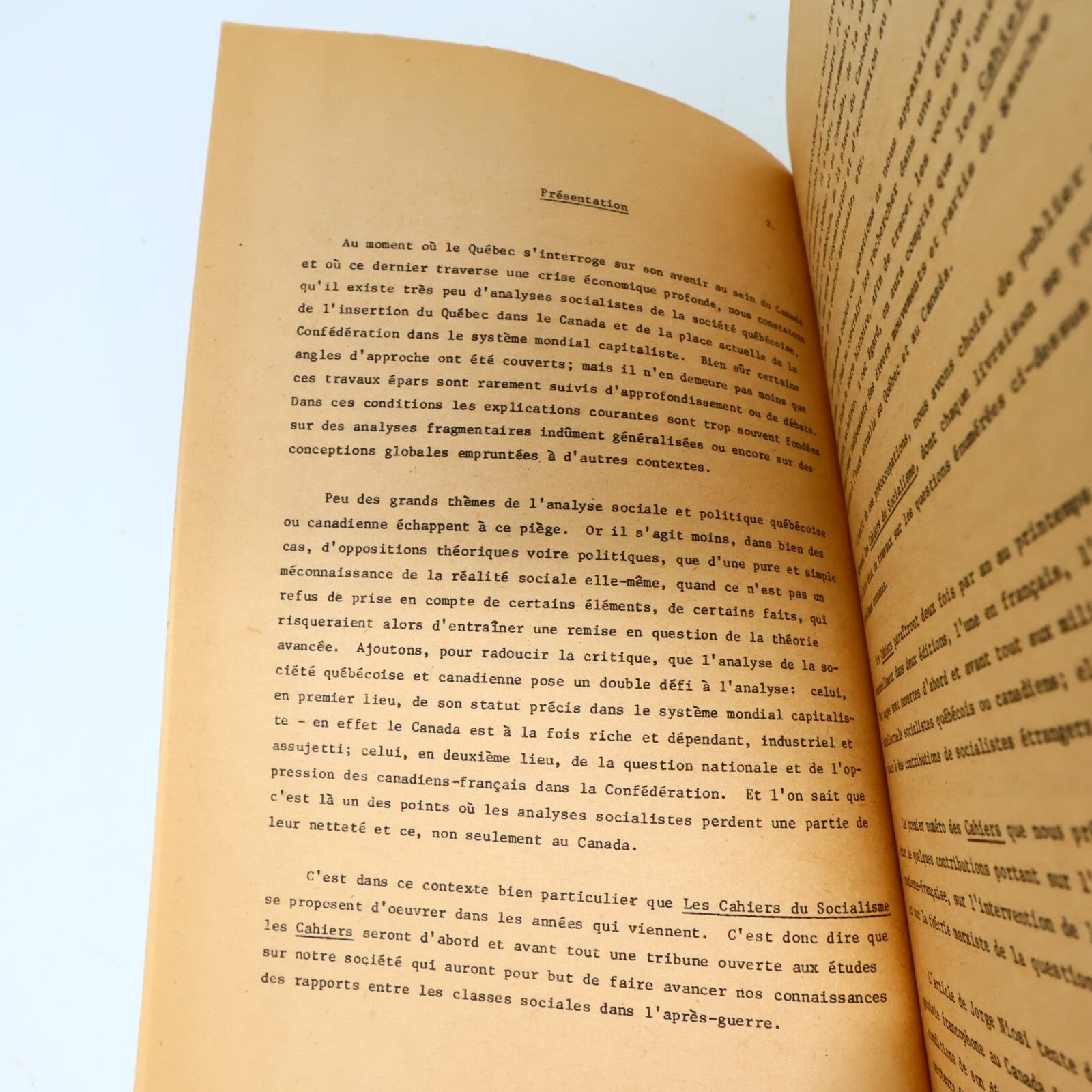 1978 Les Cahiers du Socialisme 1 Jorge Niosi/Dorval Brunelle/Ch. Halary Français