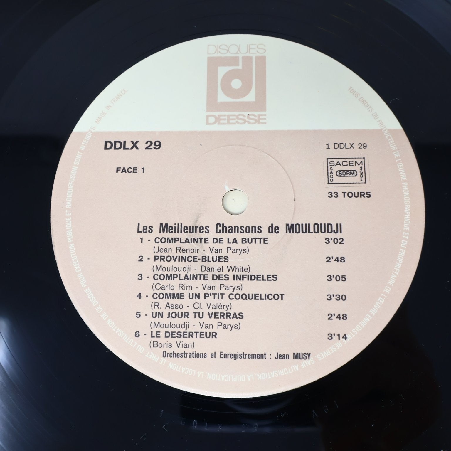 Mouloudji Les Meilleures Chansons 12" Record 1972 DDLX 29 Chanson 33RPM DDLX 29