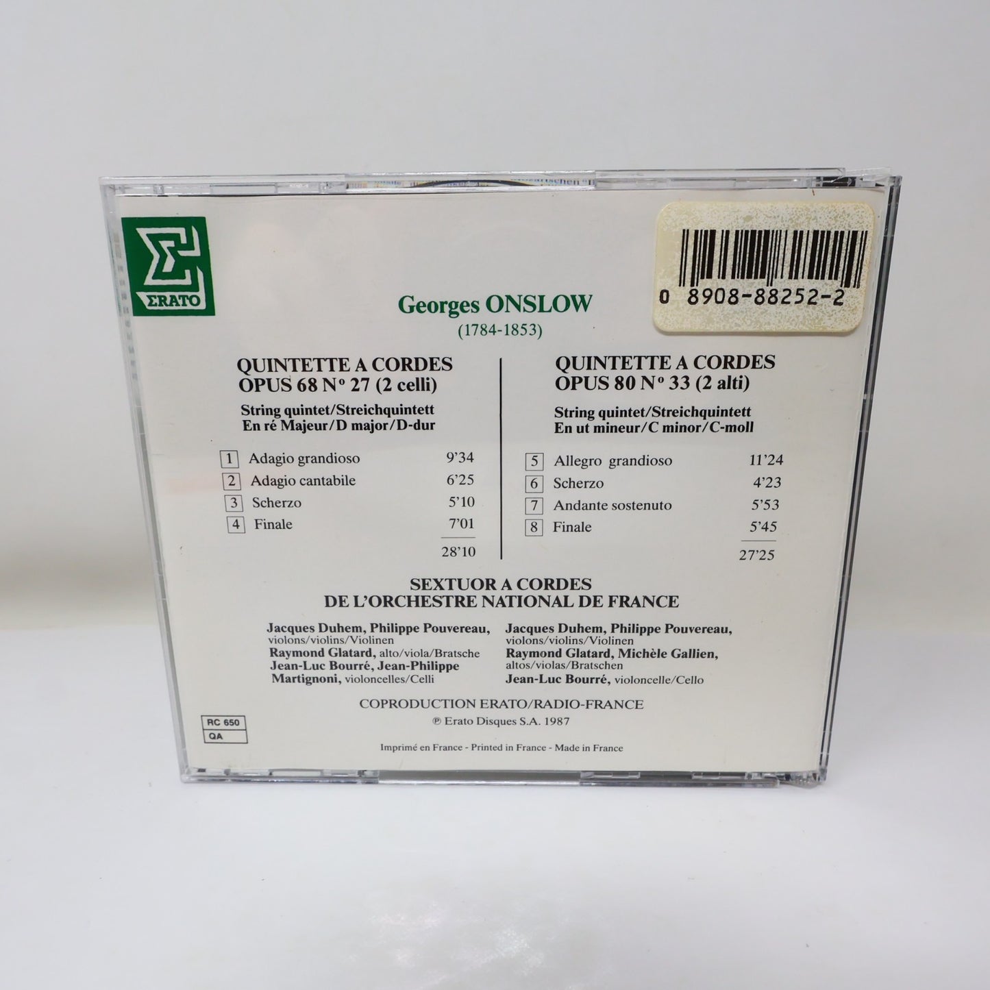 Georges Onslow 2 Quintettes à Cordes CD Erato 1987 Classical Romantic ECD 88252