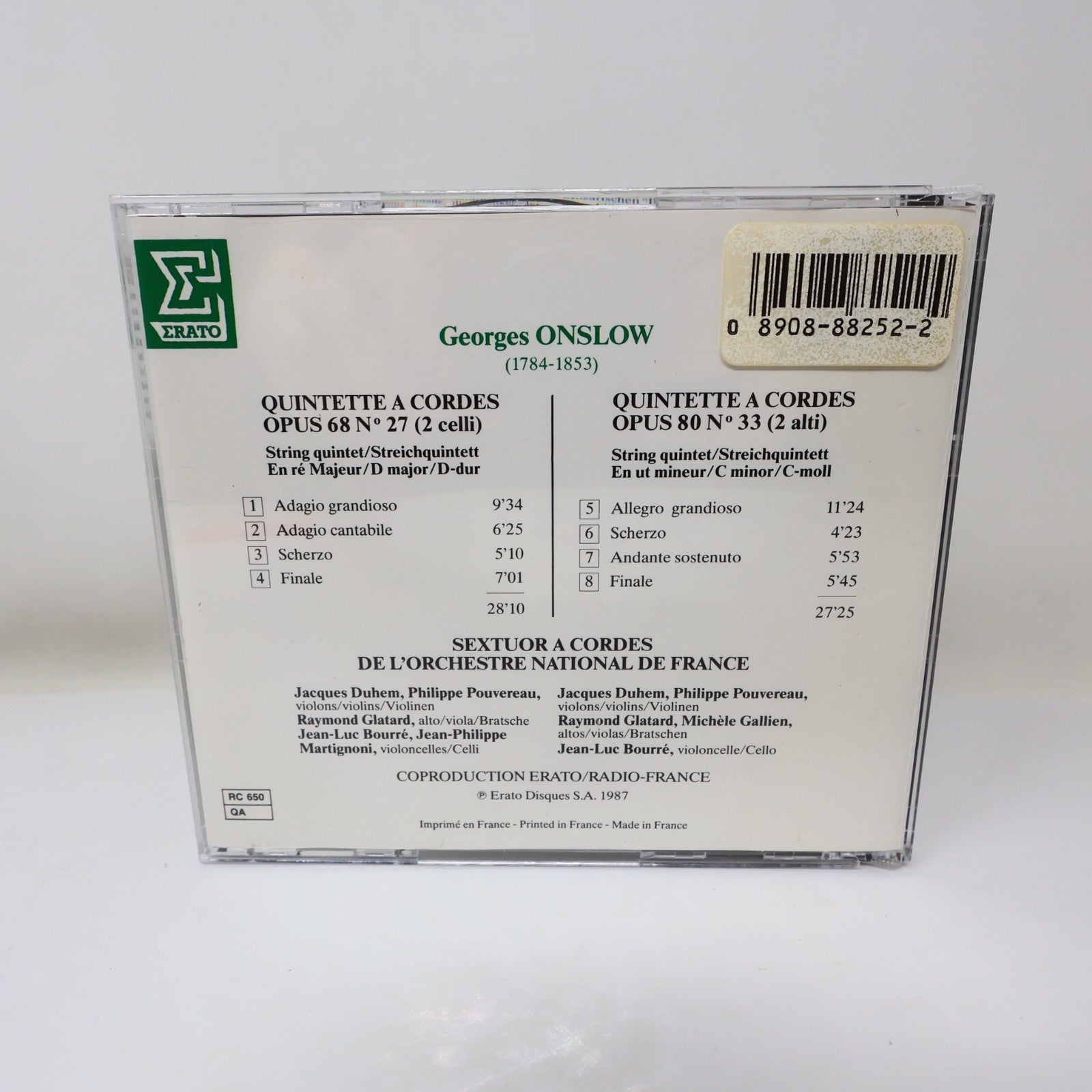 Georges Onslow 2 Quintettes à Cordes CD Erato 1987 Classical Romantic ECD 88252