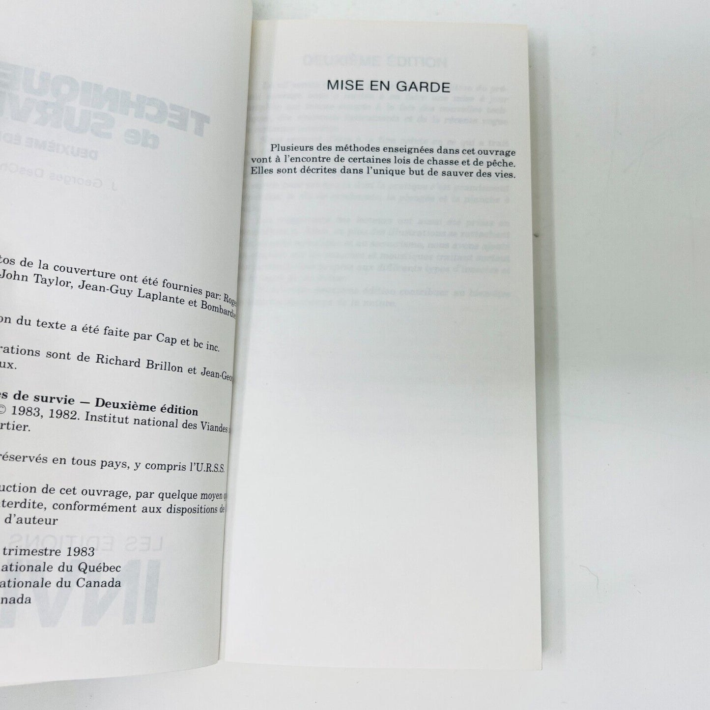 1983 Techniques de Survie Deuxième Édition de Jean-Georges DesChenaux Survival