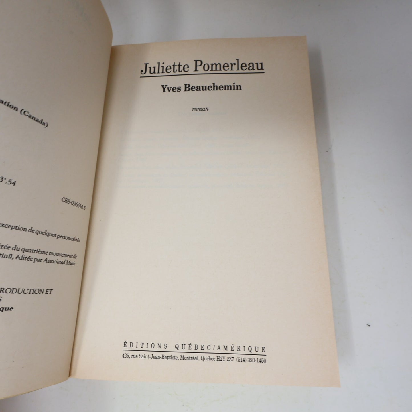 Yves Beauchemin Lot 2 Livres Juliette Pomerleau/Le Second Violon Roman Québec