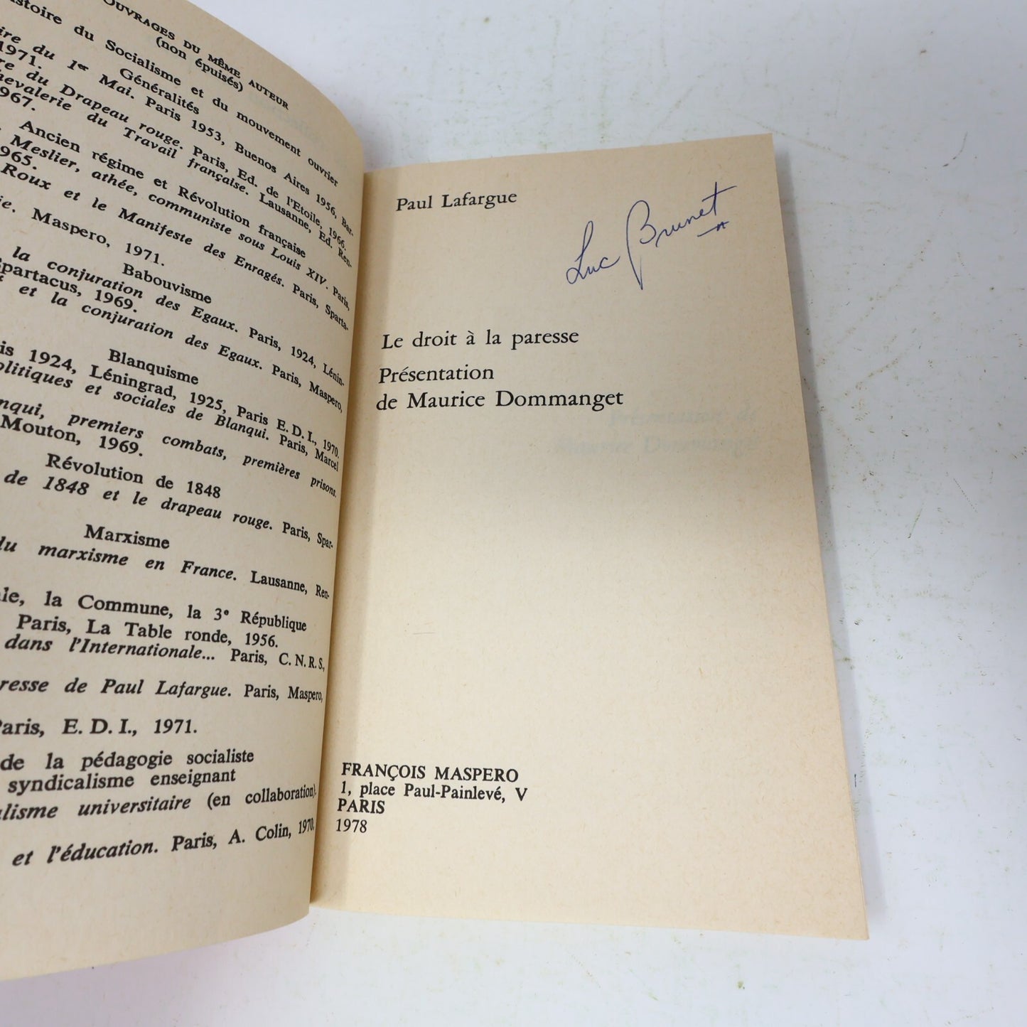 1978 Le Droit à la Paresse Paul Lafargue/Maurice Dommanget Maspero Philosophie