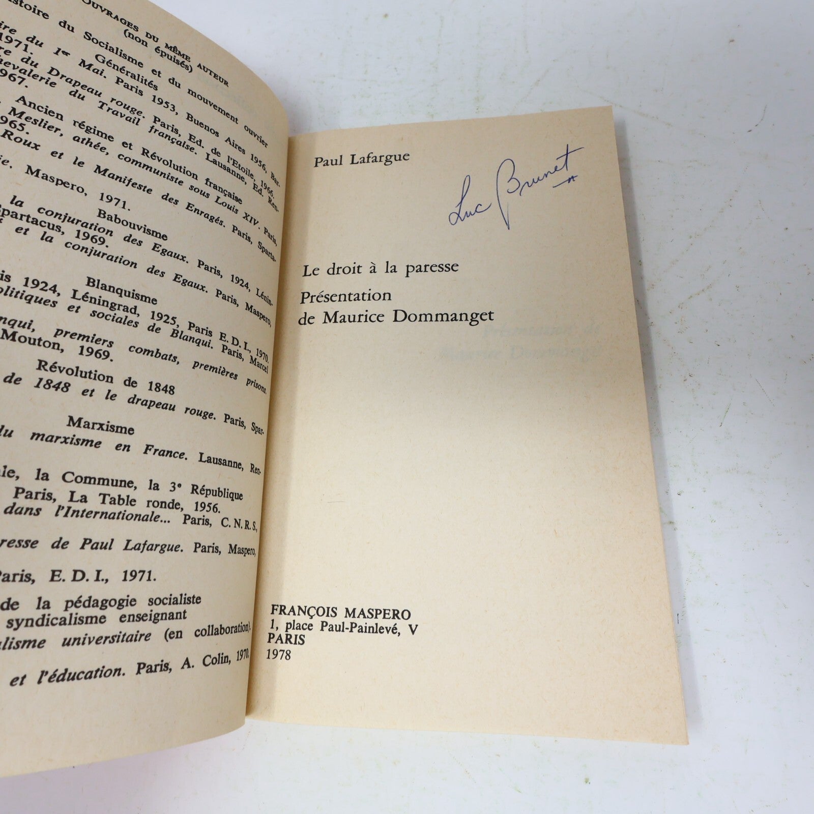 1978 Le Droit à la Paresse Paul Lafargue/Maurice Dommanget Maspero Philosophie