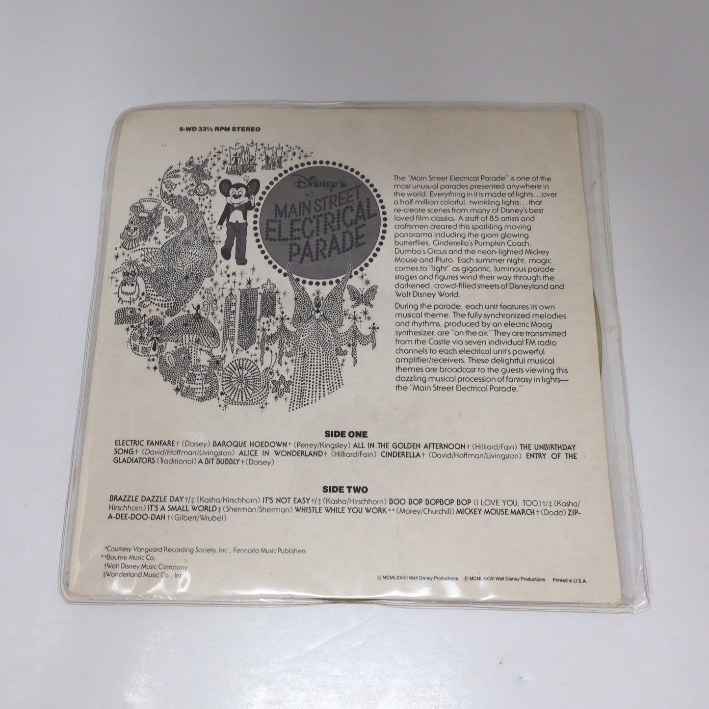Disney's Main Street Electrical Parade 7" Music Record 1977 Disneyland Tested