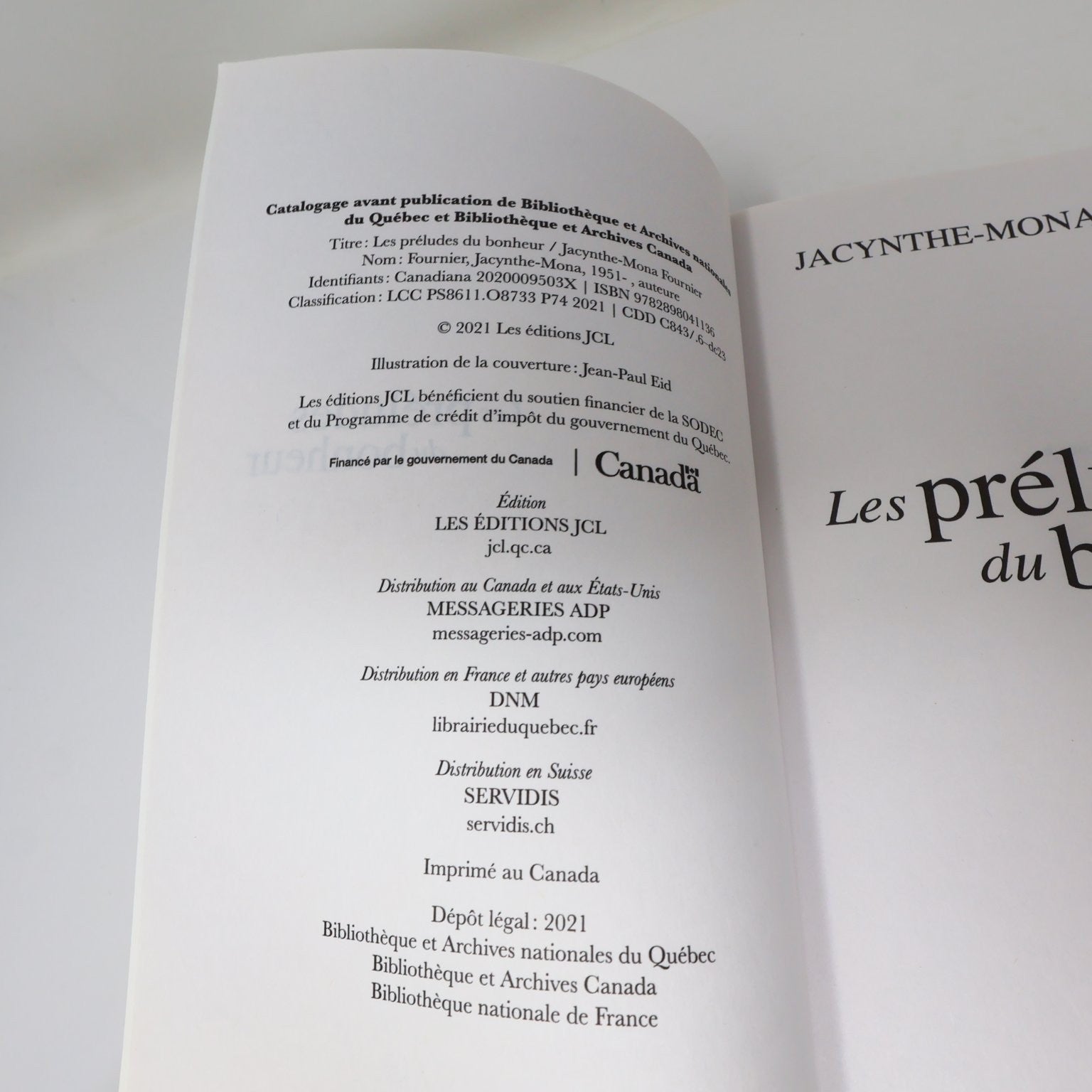 Les préludes du bonheur Jacynthe-Mona Fournier 2021 Roman Éditions JCL Francais
