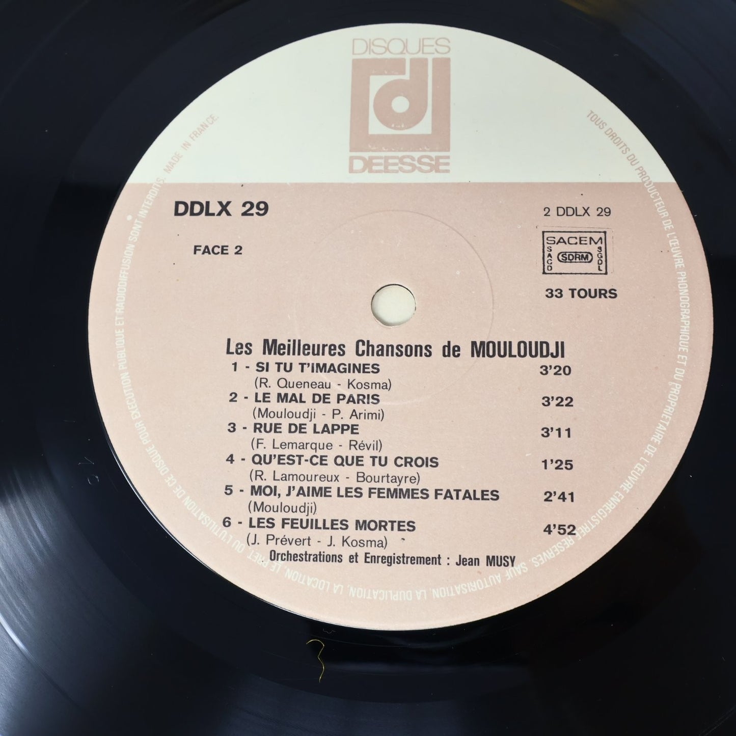 Mouloudji Les Meilleures Chansons 12" Record 1972 DDLX 29 Chanson 33RPM DDLX 29