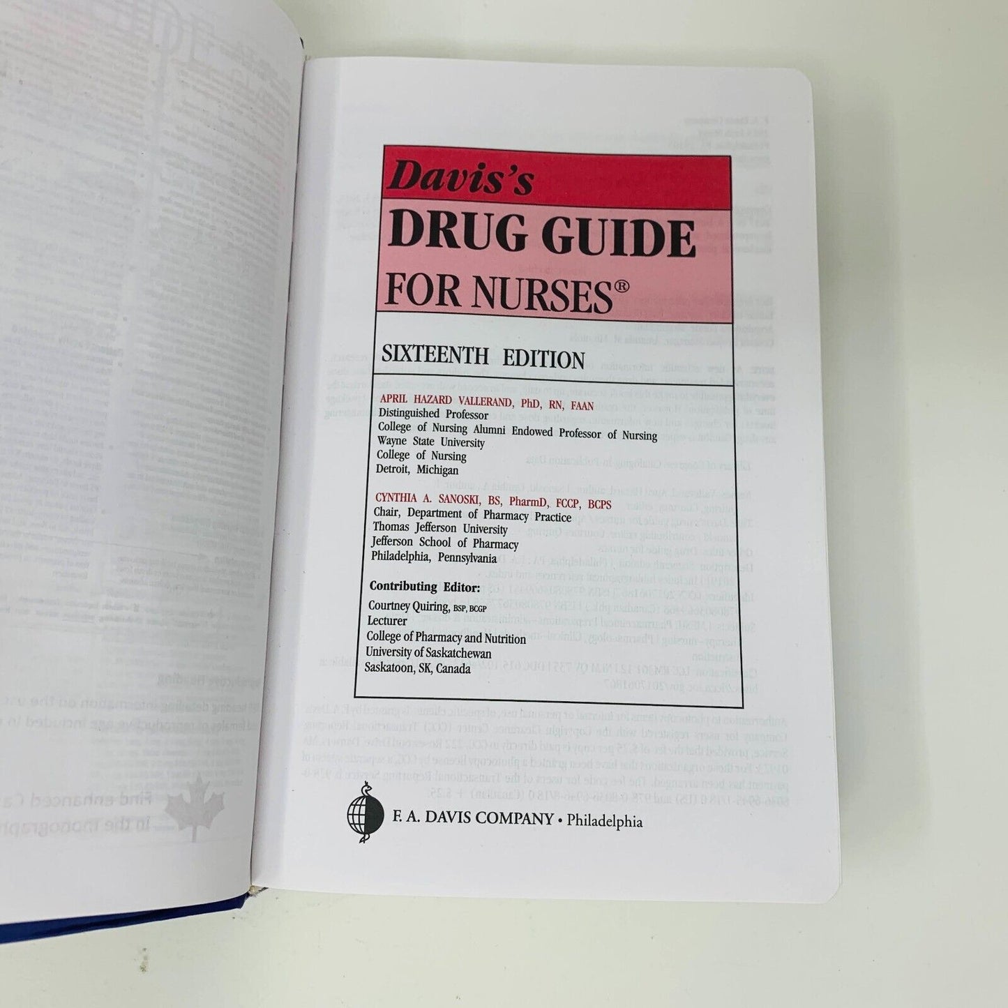 2019 Davis's Canadian Drug Guide for Nurses Sixteenth Edition Vallerand Sanoski