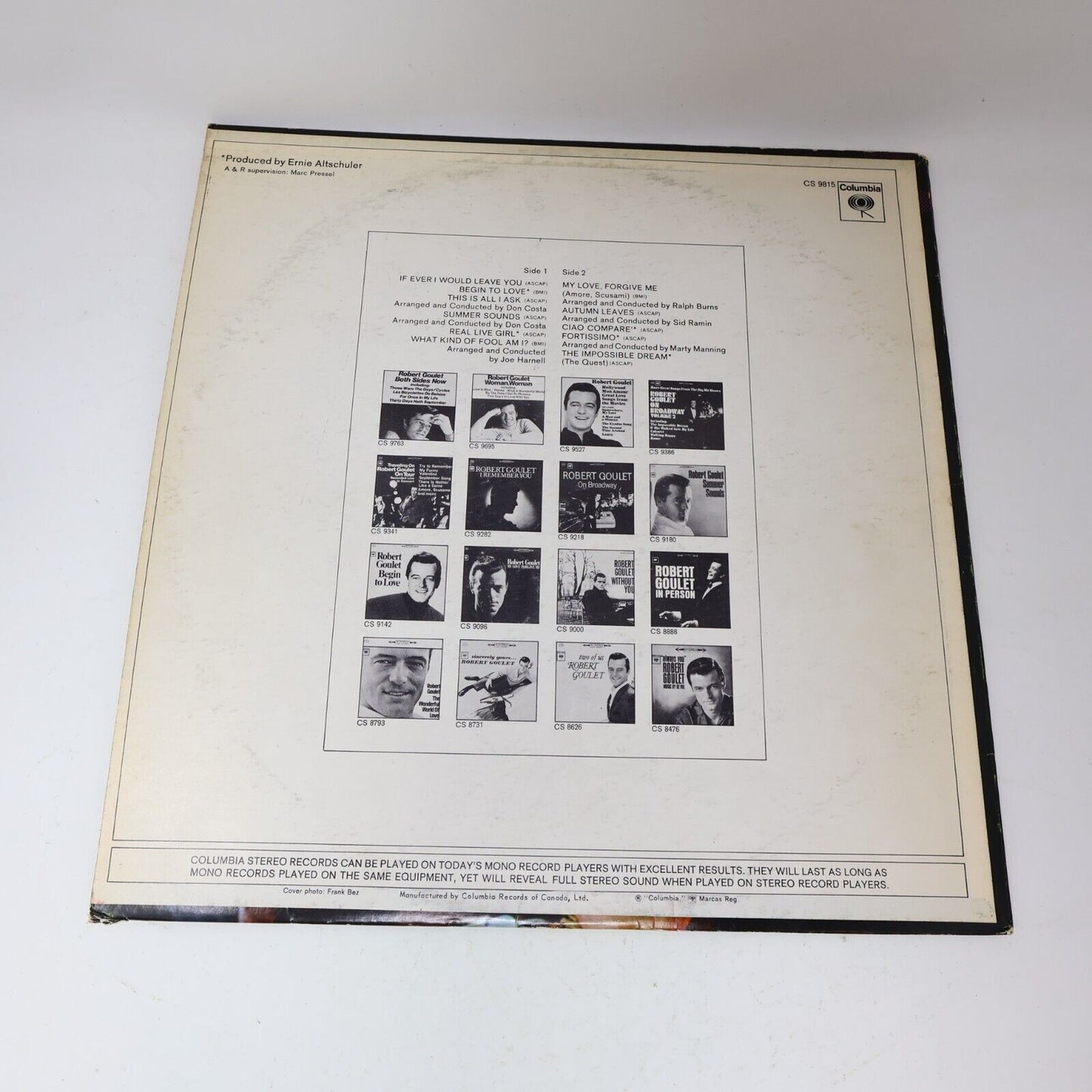 Robert Goulet's Greatest Hits LP Record Vinyl CS 9815 1960s My Love Forgive Me