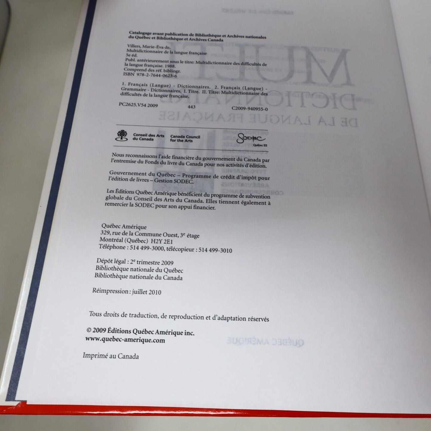 2009 Multi Dictionnaire de la Langue Française 5E Édition Marie-Éva de Villers