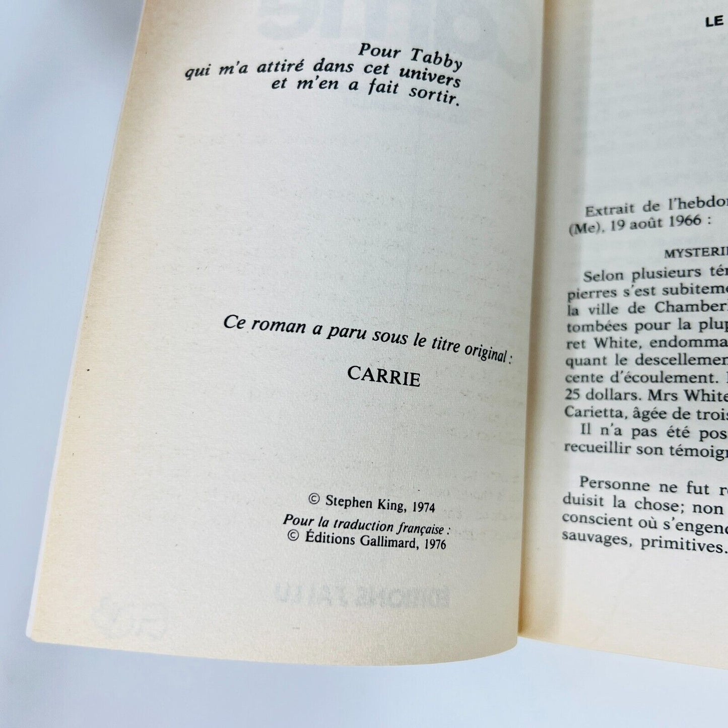 1986 Carrie de Stephen King J'ai Lu Épouvante Horreur Français/French Paperback