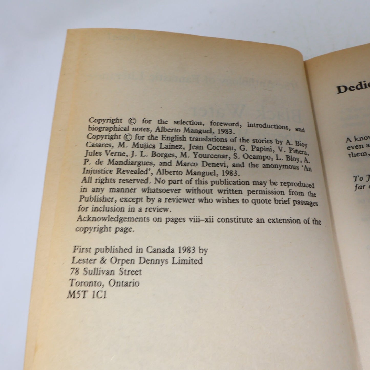 1983 Black Water the Anthology of Fantastic Literature Alberto Manguel Fantasy