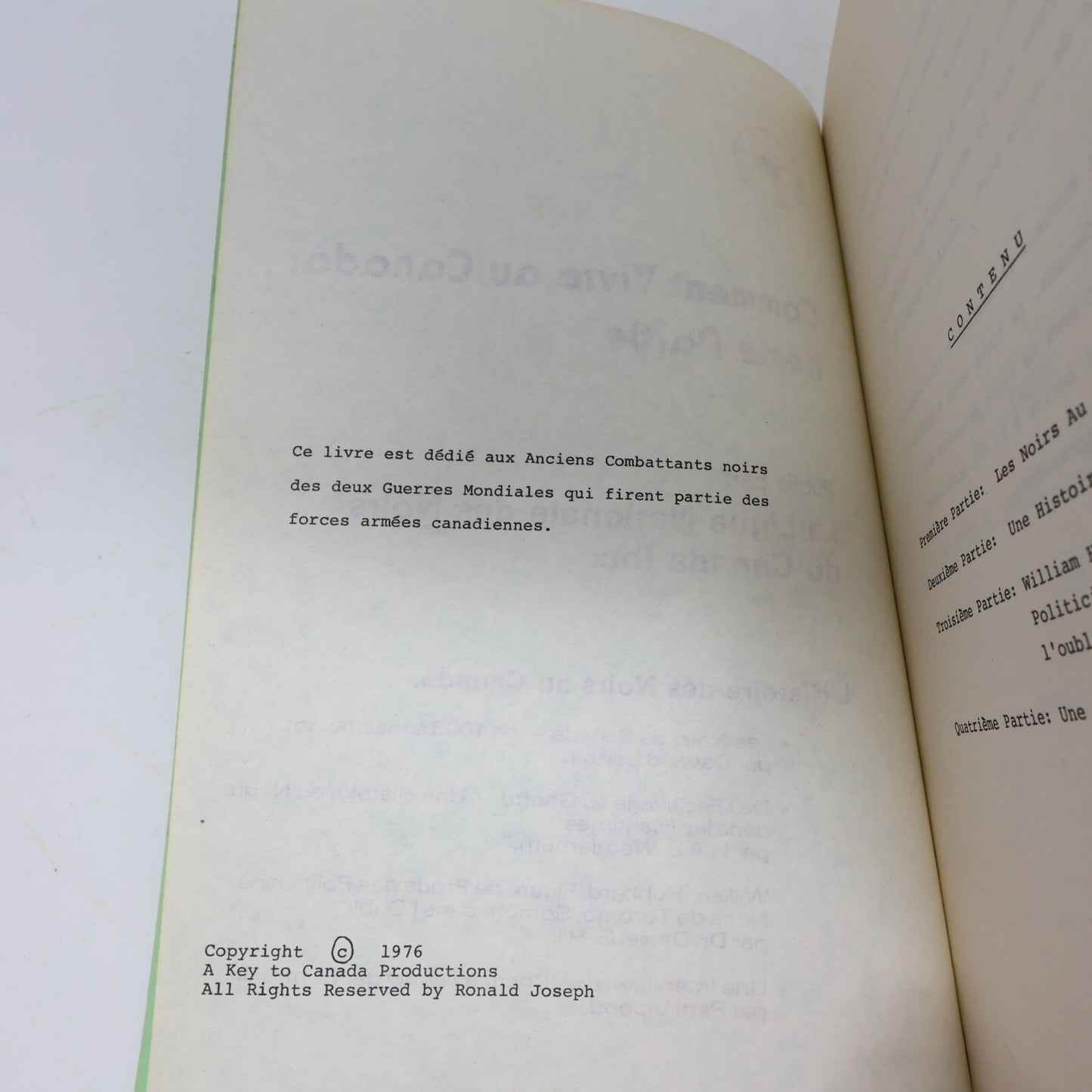 1976 L'Histoire des Noirs au Canada Comment Vivre au Canada #2 Politique Livre