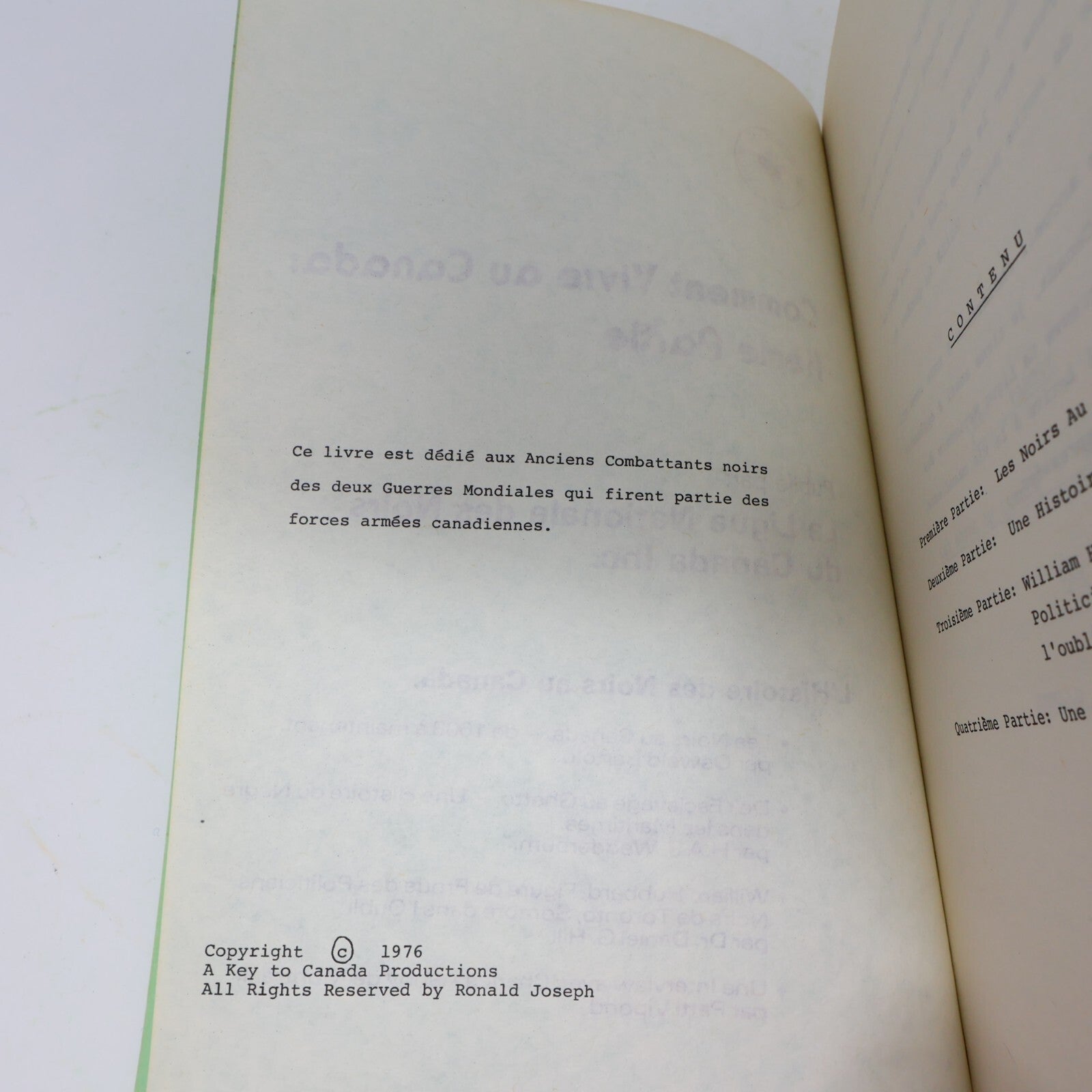 1976 L'Histoire des Noirs au Canada Comment Vivre au Canada #2 Politique Livre