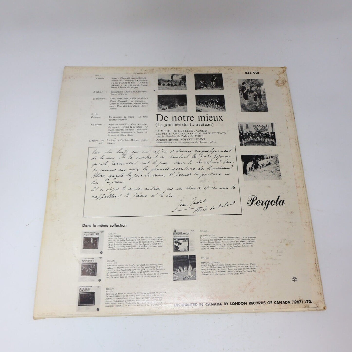 De Notre Mieux La Journée du Louveteau Chants du Scoutisme Disque LP 1967 Scouts