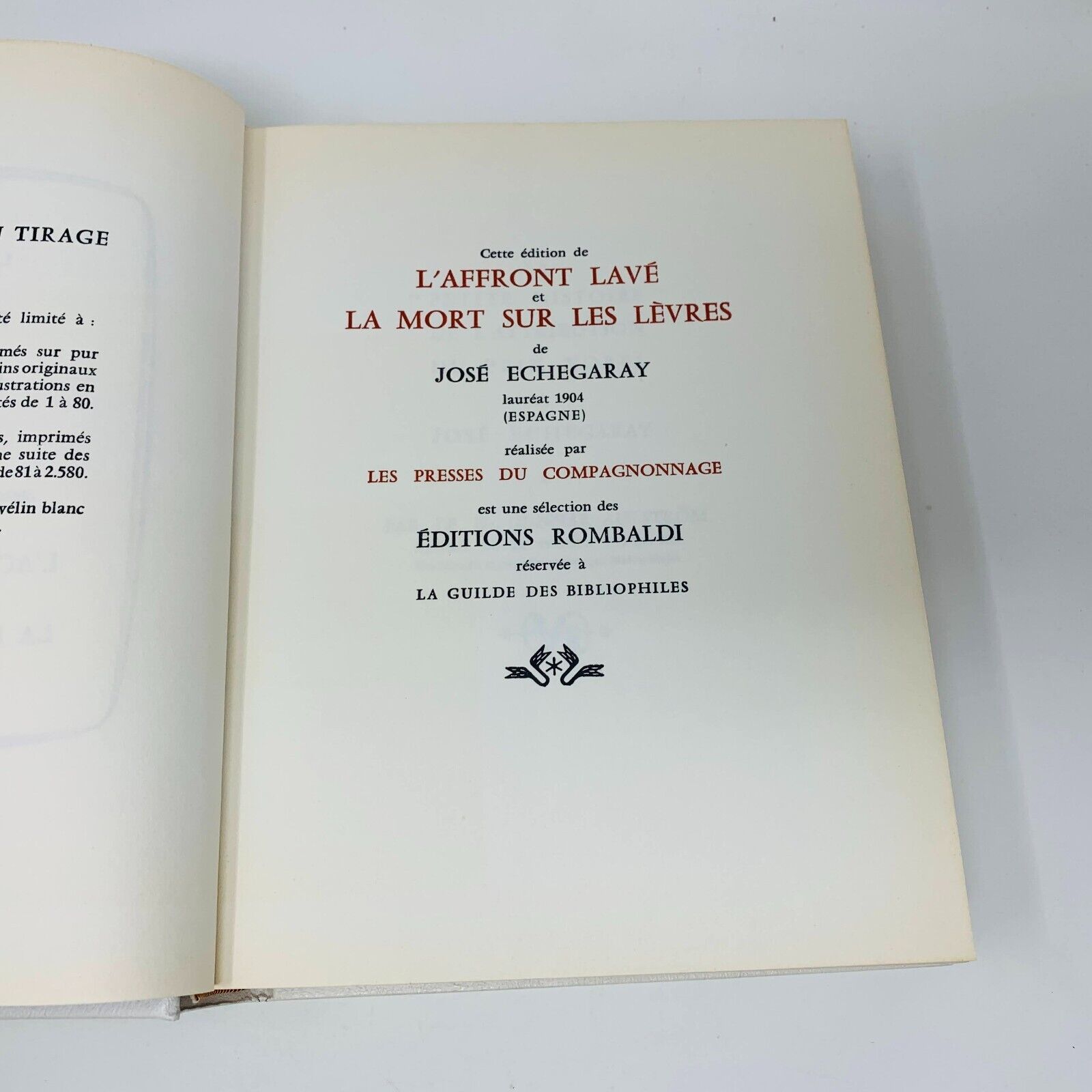 1960 L'Affront Lavé La Mort sur les Lèvres Rombaldi Nobel José Echegaray French