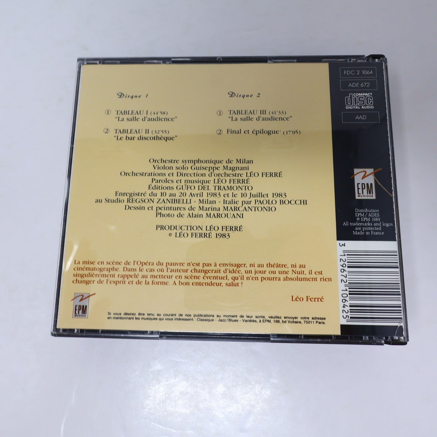 Léo Ferré Lot 4 CD Avec Le Temps/Au Théâtre Des Champs-Élysées/L'Opéra du Pauvre