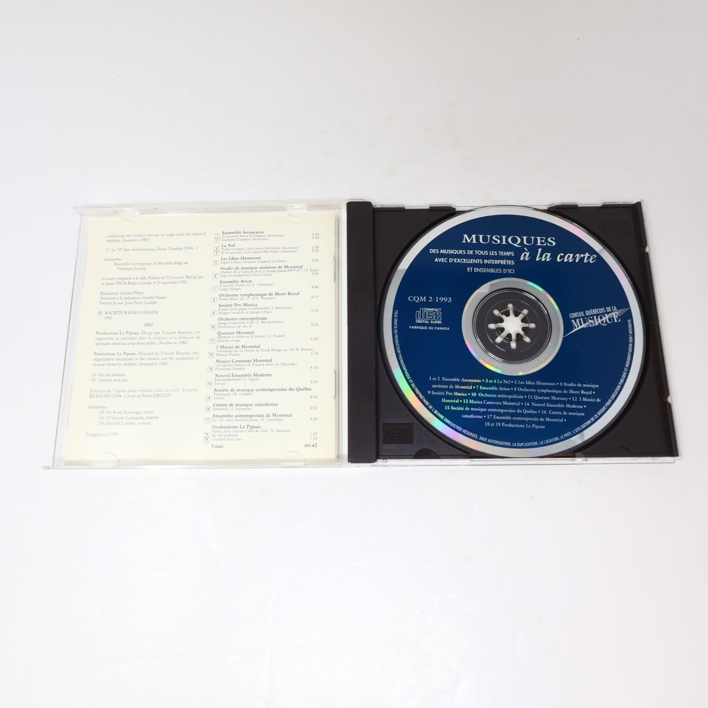 Musiques à la Carte CD 1993 Québec Contemporary Classical CQM 2-1993