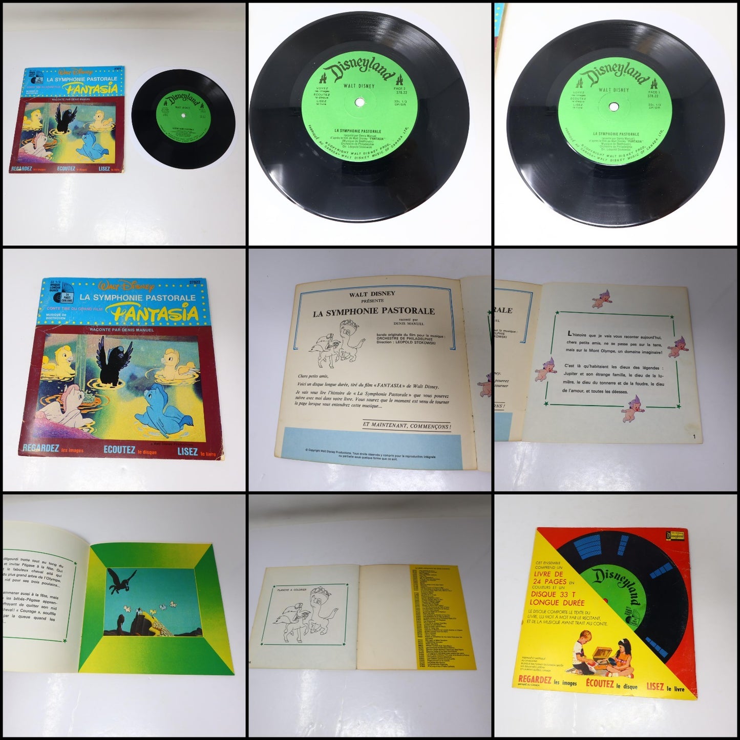 Disney Disneyland Lot 4 Livre Disque 7" Fantasia/Peter/Tuf-Tuf/Blanche Neige 70s