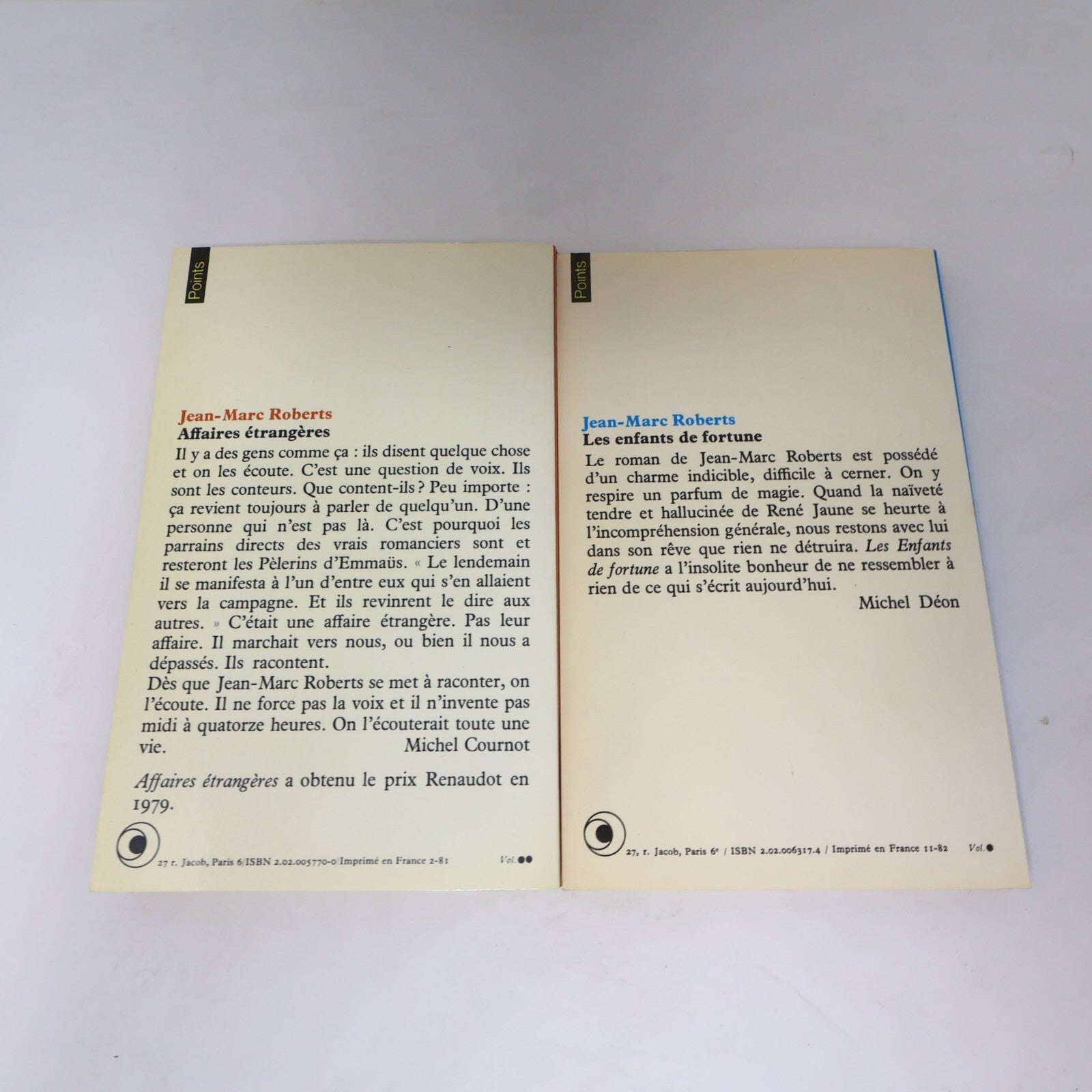 Jean-Marc Roberts Lot 2 Livres Les Enfants de Fortune/Affaires Étrangères Roman