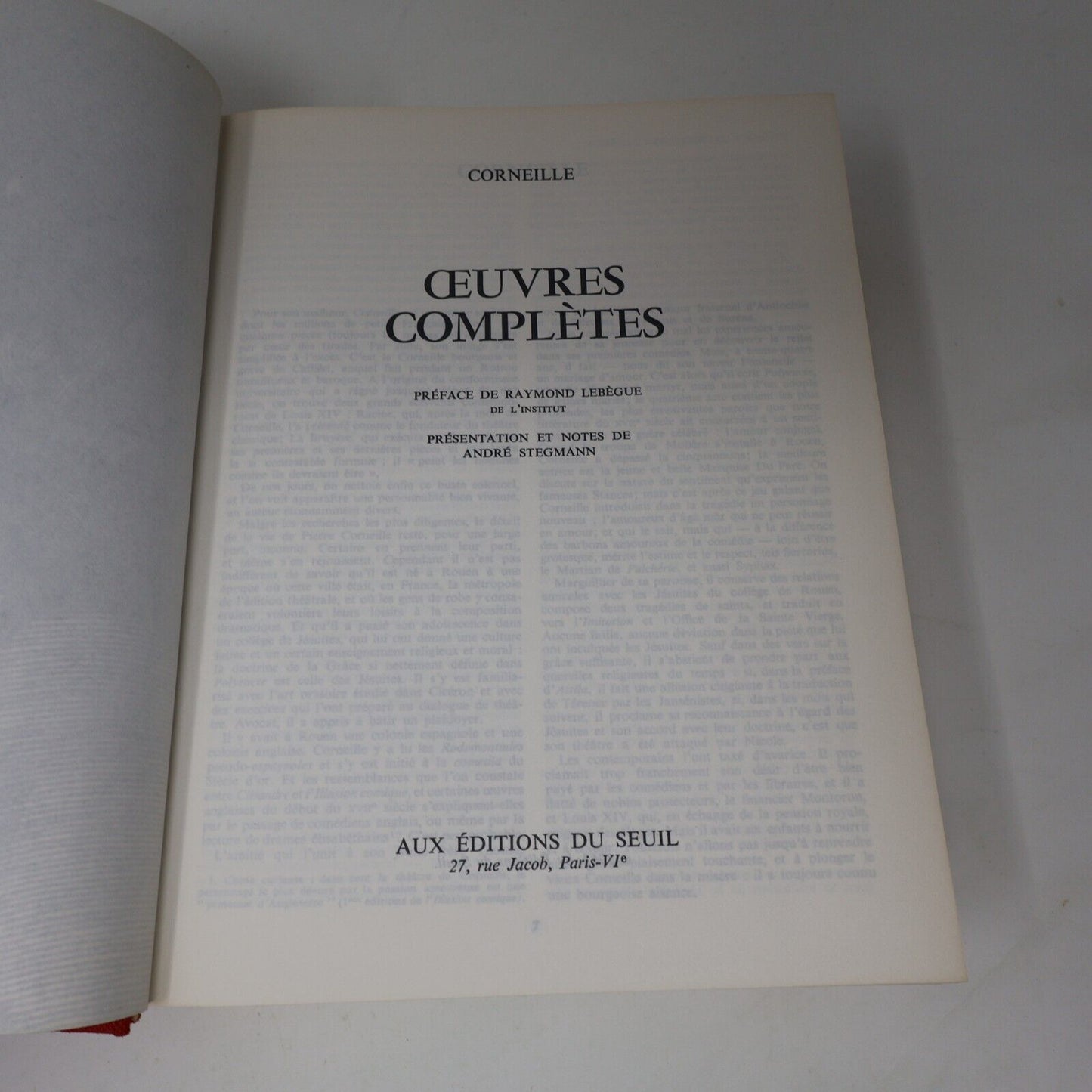 1964 L'Intégrale Corneille Oeuvres Complètes de Pierre Corneille Seuil Omnibus