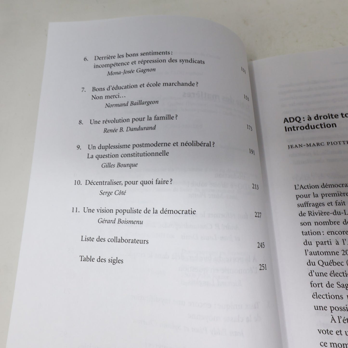 2003 Adq à Droite Toute! le Programme de l'Adq Expliqué Jean-Marc Piotte Hmh PB