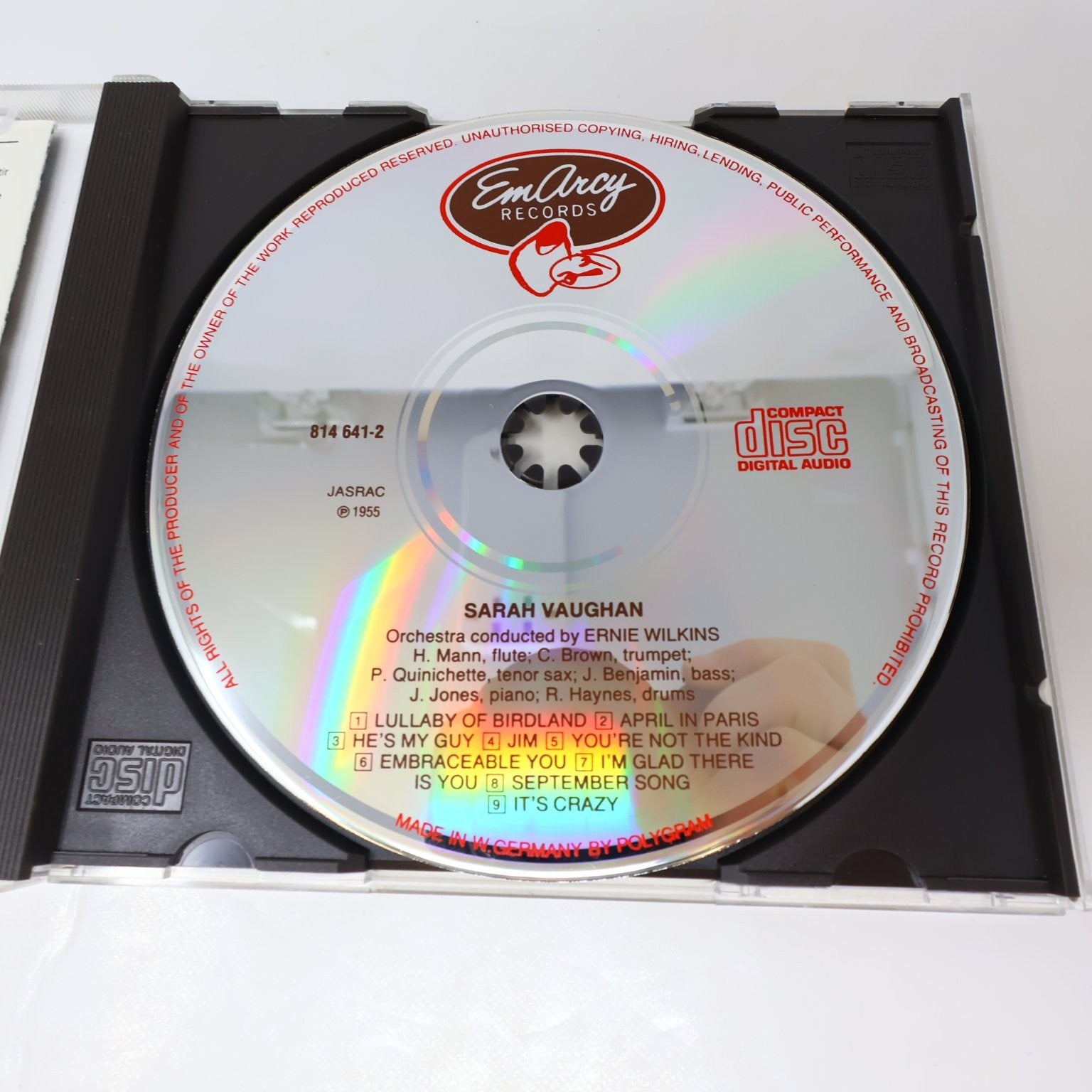Sarah Vaughan - Self Titled CD Jazz Vocal EmArcy Records Lullaby of Birdland