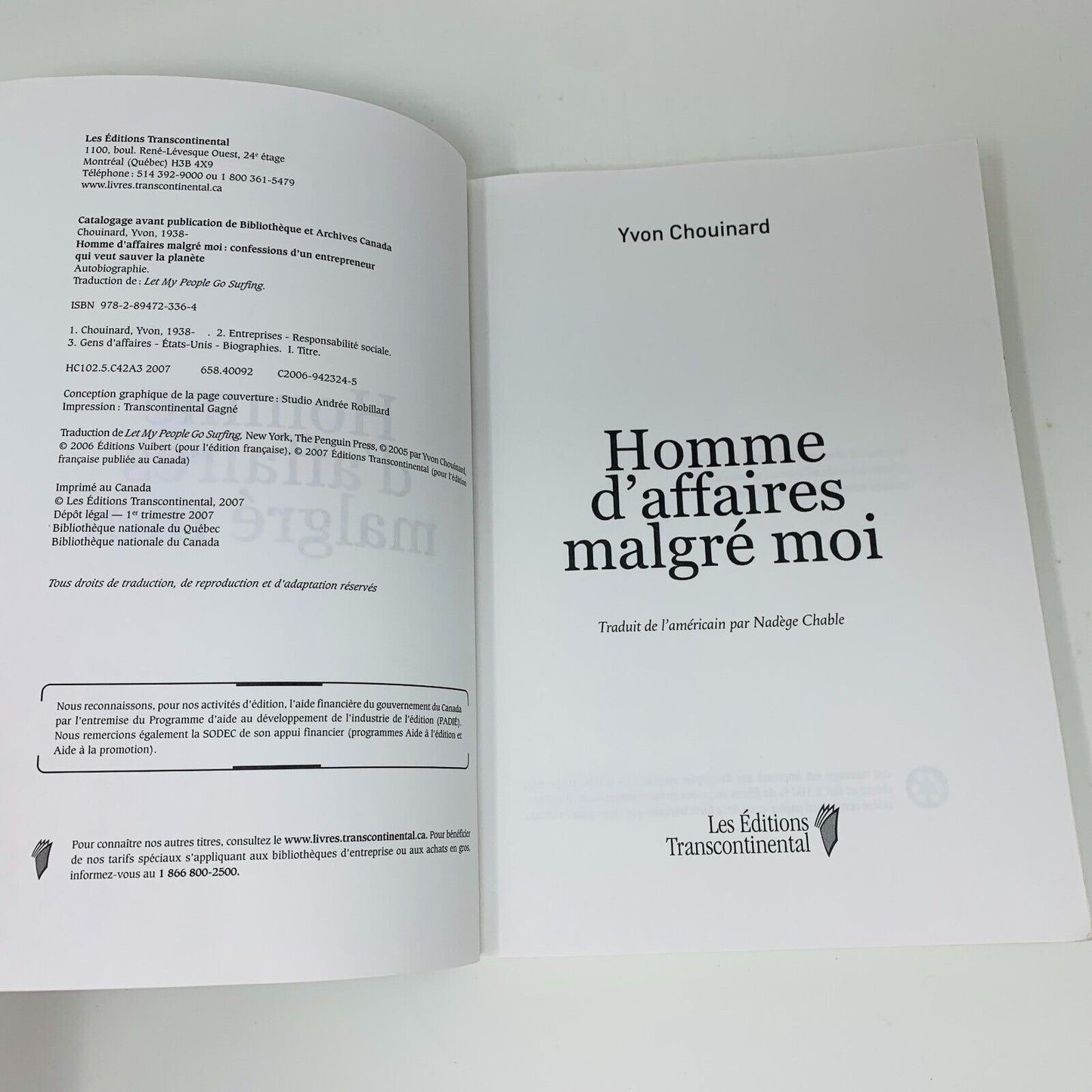 Homme d'Affaires Malgré Moi Yvon Chouinard Fondateur de Patagonia Français Livre