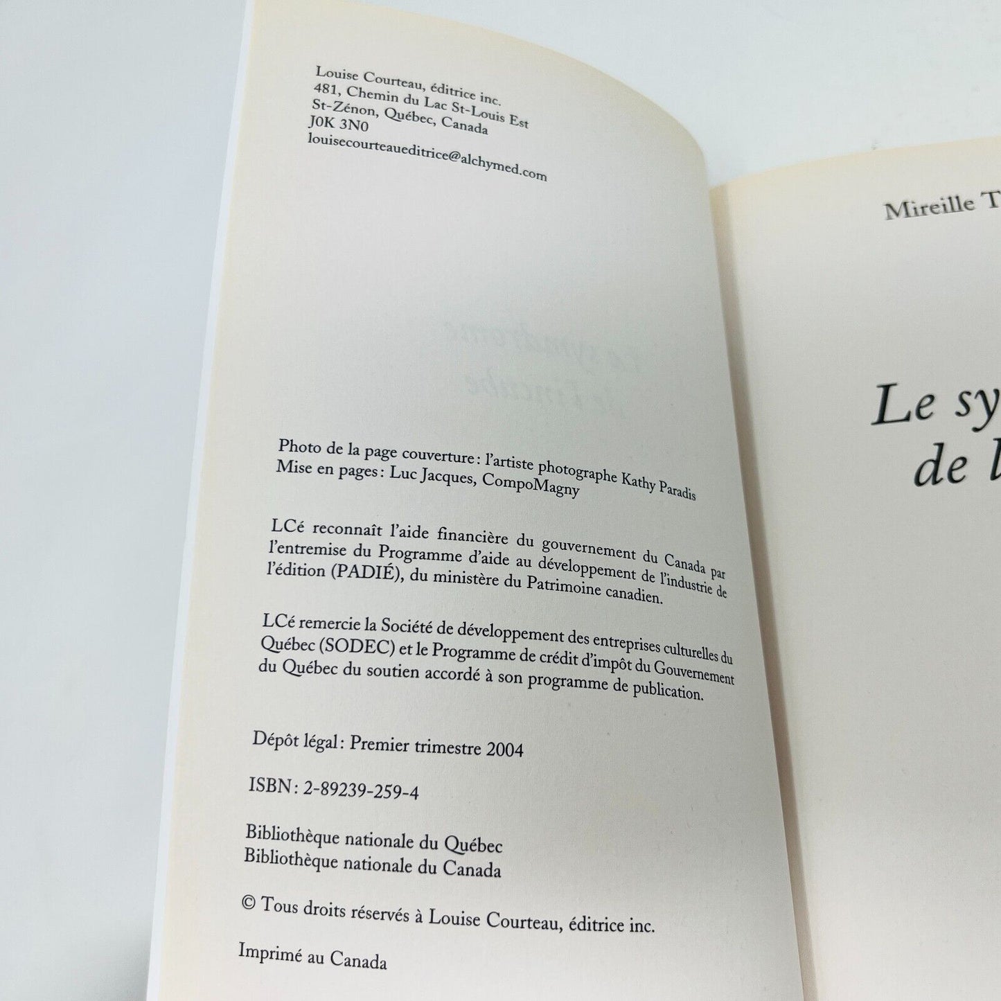 2004 Le Syndrome de l'Incube de Mireille Thibault Français Livre Louise Courteau