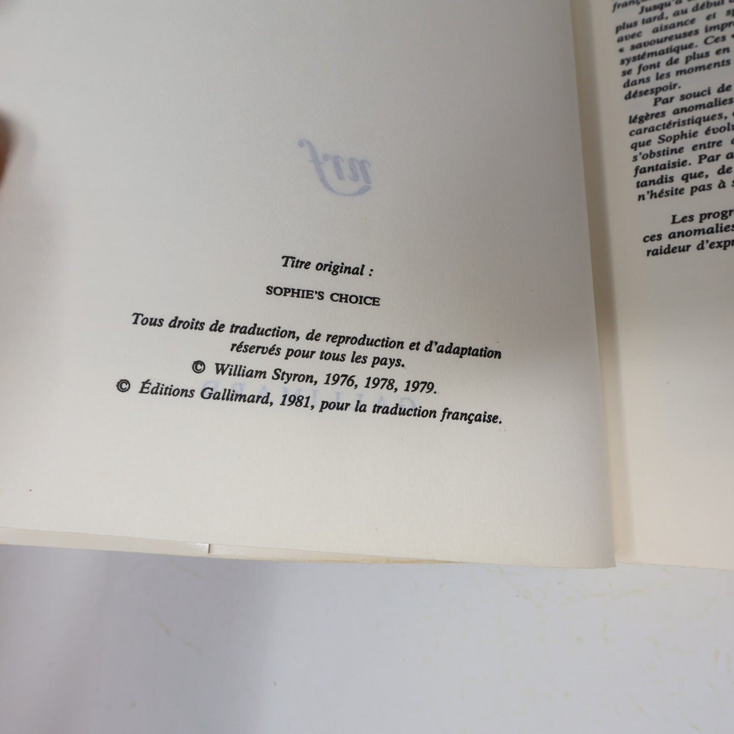 William Styron Lot 3 Livres Le Choix de Sophie/La Proie des Flammes 1-2 Français