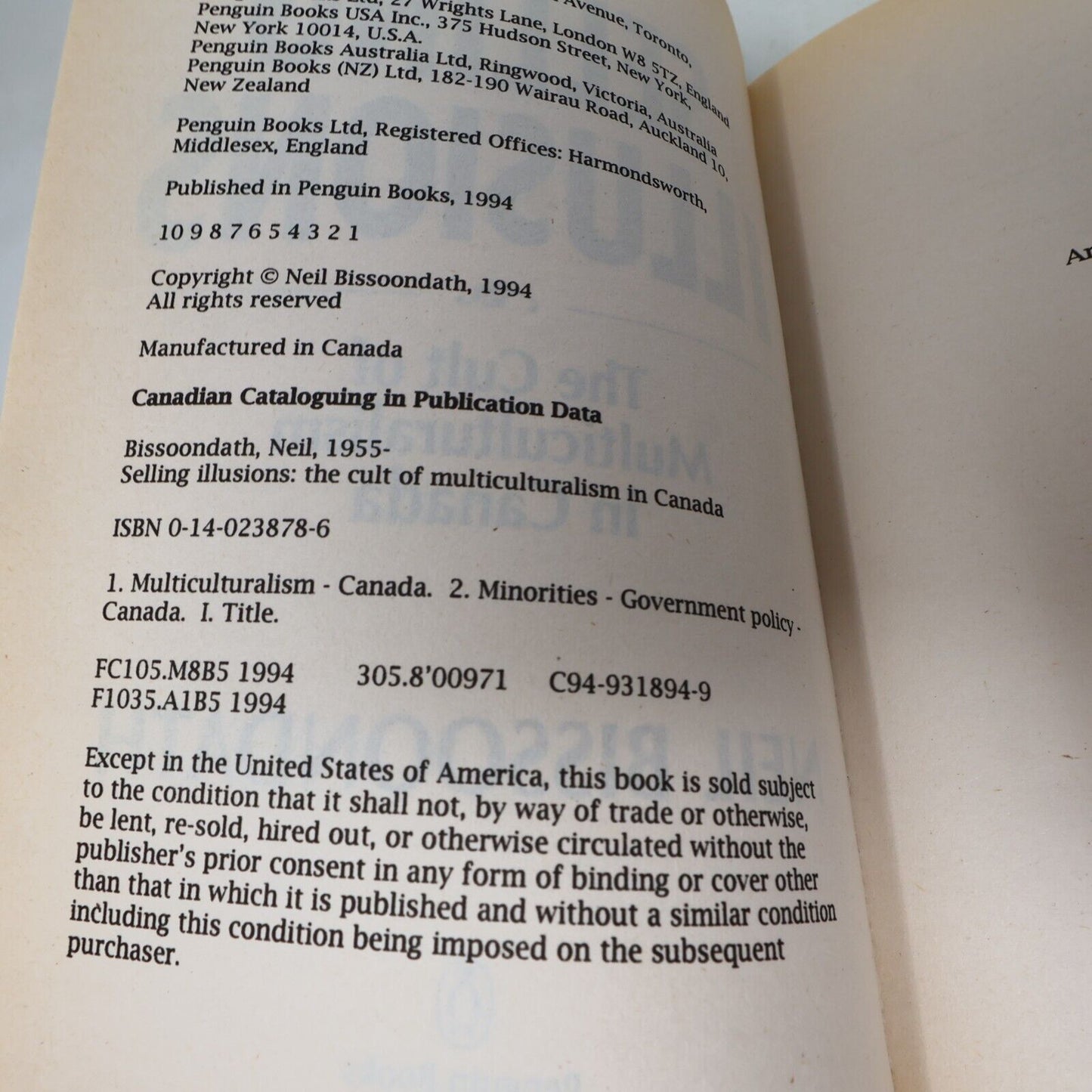 1994 Selling Illusions the Cult of Multiculturalism in Canada Neil Bissoondath