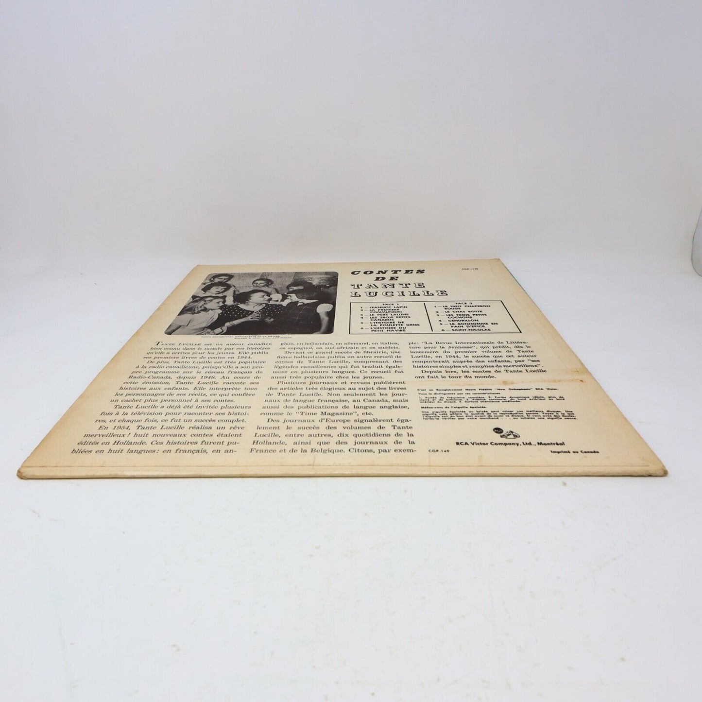 Contes de Tante Lucille LP Disque Histoires Enfants Vtg RCA Victor Mono CGP-149