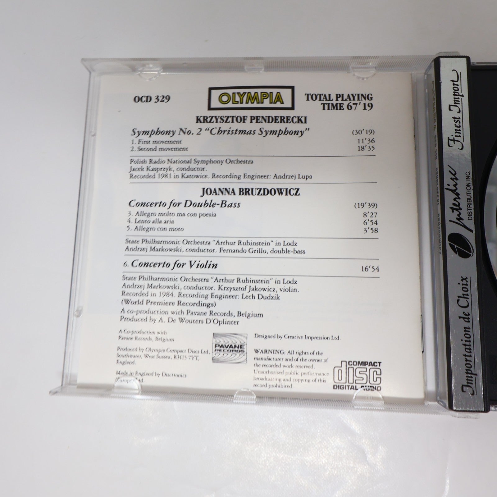 Penderecki #2 "Christmas Symphony"/ Bruzdowicz Double Bass Concerto CD Kaspszyk