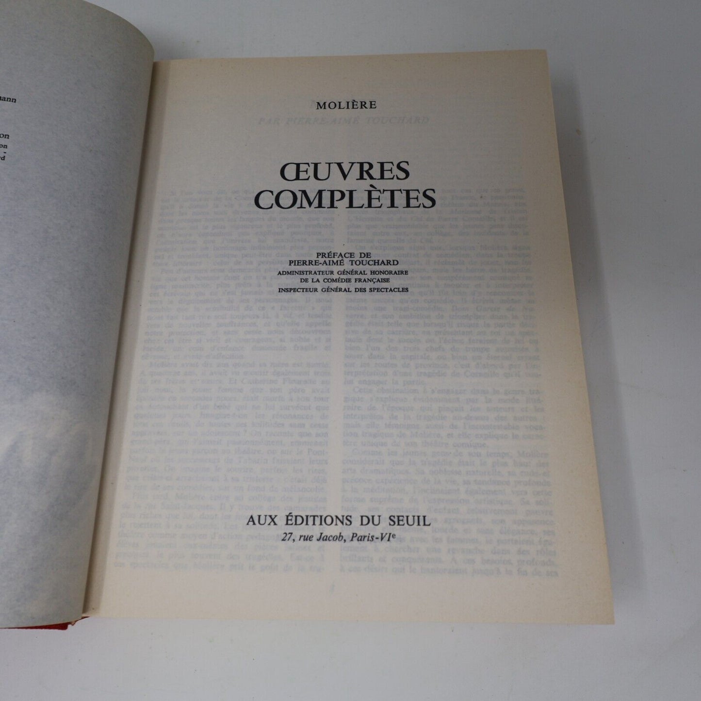 1964 L'Intégrale Molière Oeuvres Complètes de Jean-Baptiste Poquelin Seuil Livre