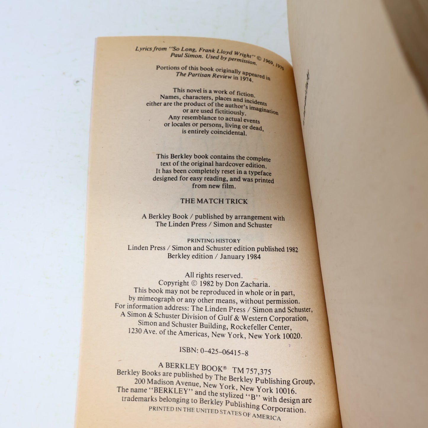 1984 The Match Trick Don Zacharia Berkley Eroticism Humor Paperback Book 80s PB