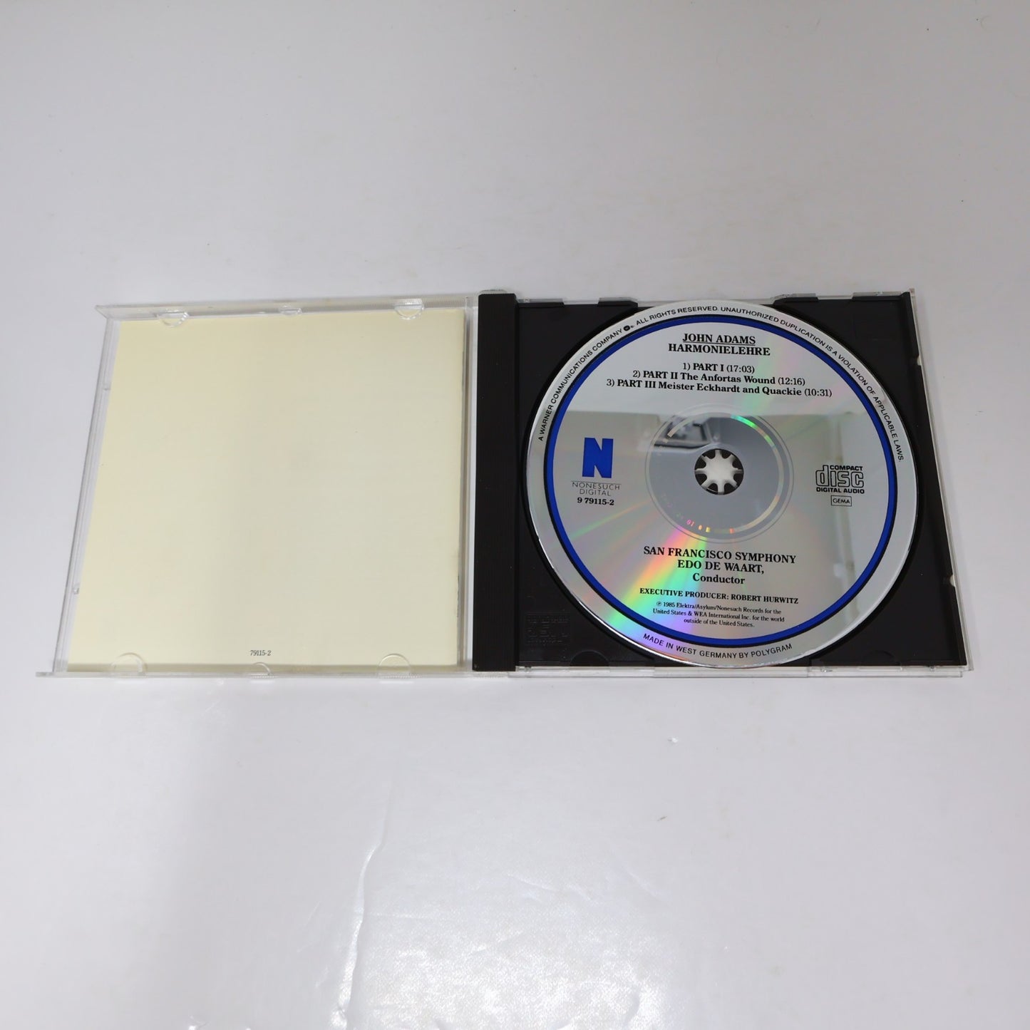 John Adams Harmonielehre CD San Francisco Symphony/Edo De Waart Classical 1985