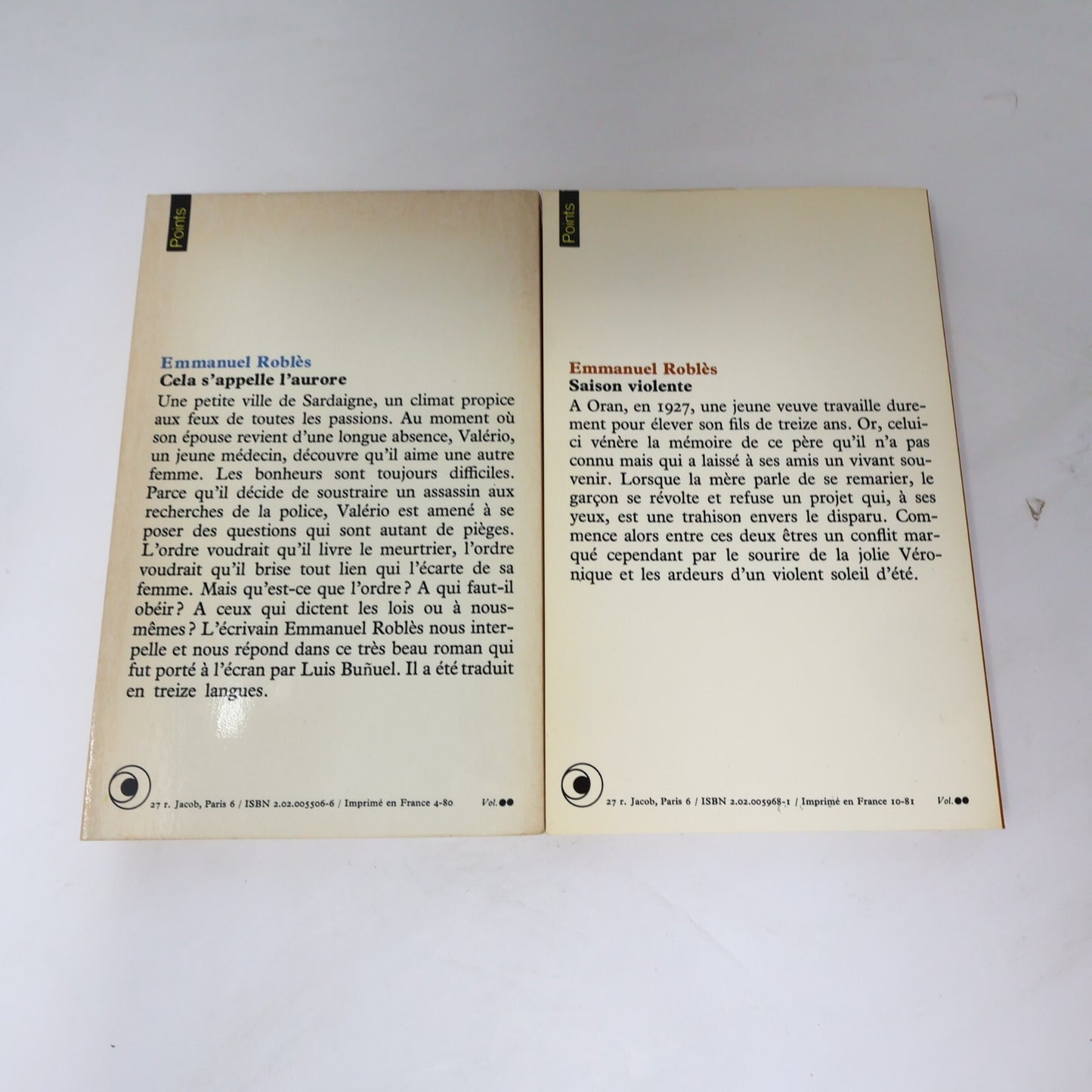 Emmanuel Roblès Lot 2 Livres Points Cela s'Appelle l'Aurore/Saison Violente PB