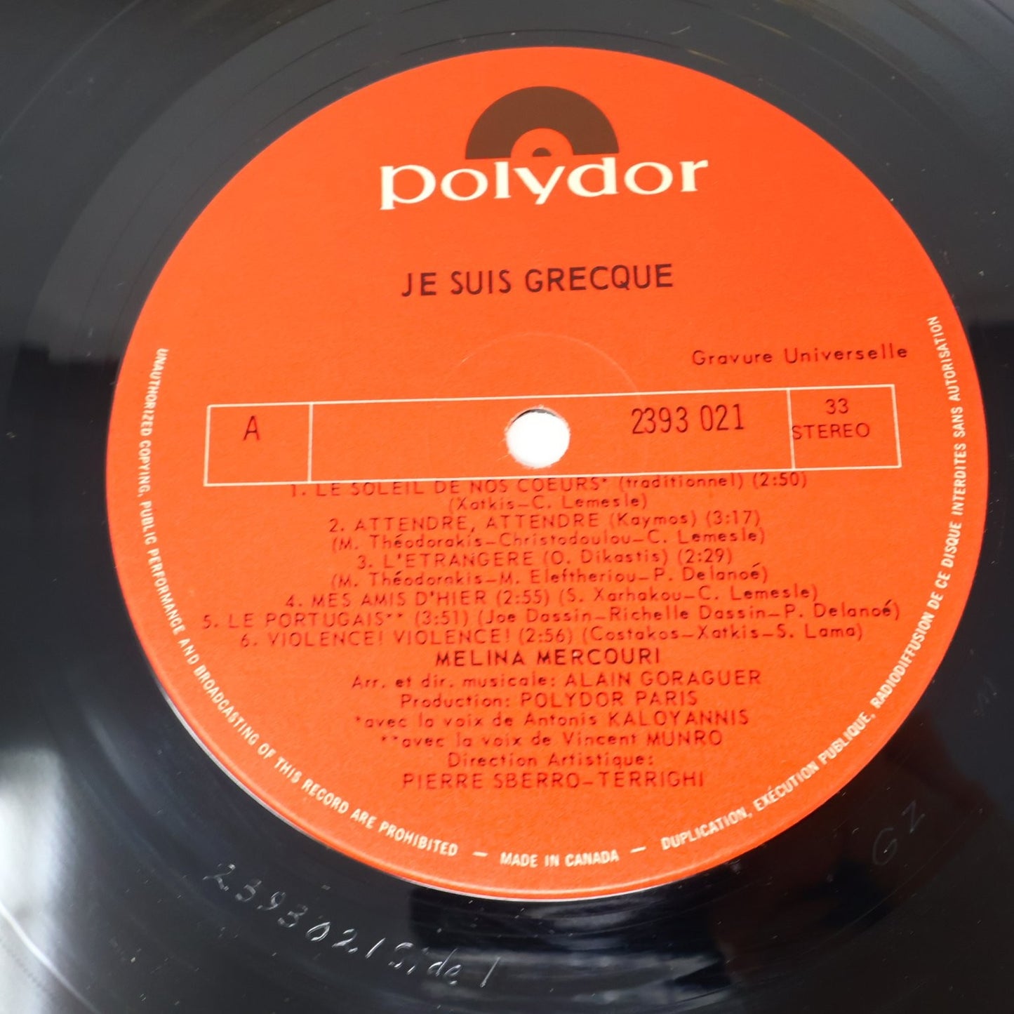 Melina Mercouri Je Suis Grecque LP Record 1970 Polydor French Chanson 2393 021