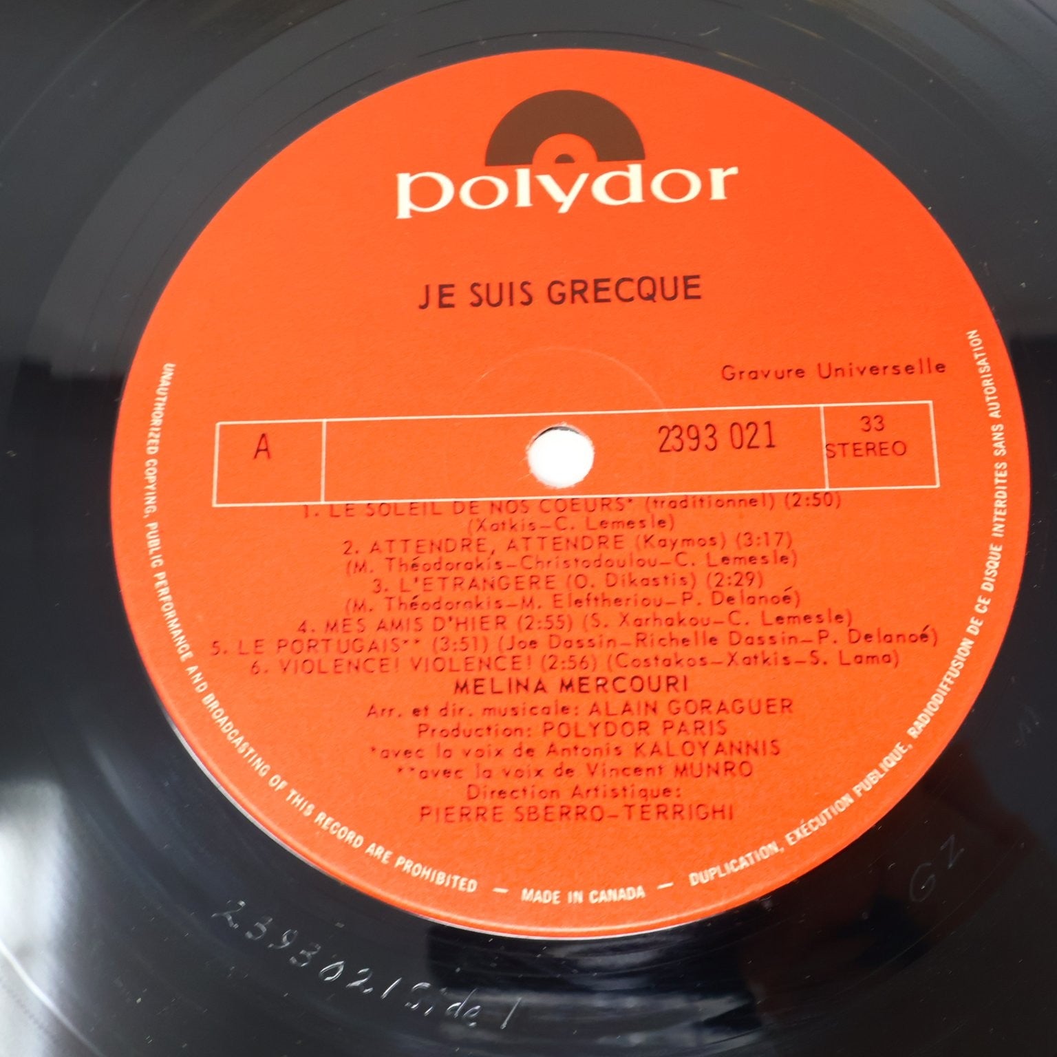 Melina Mercouri Je Suis Grecque LP Record 1970 Polydor French Chanson 2393 021