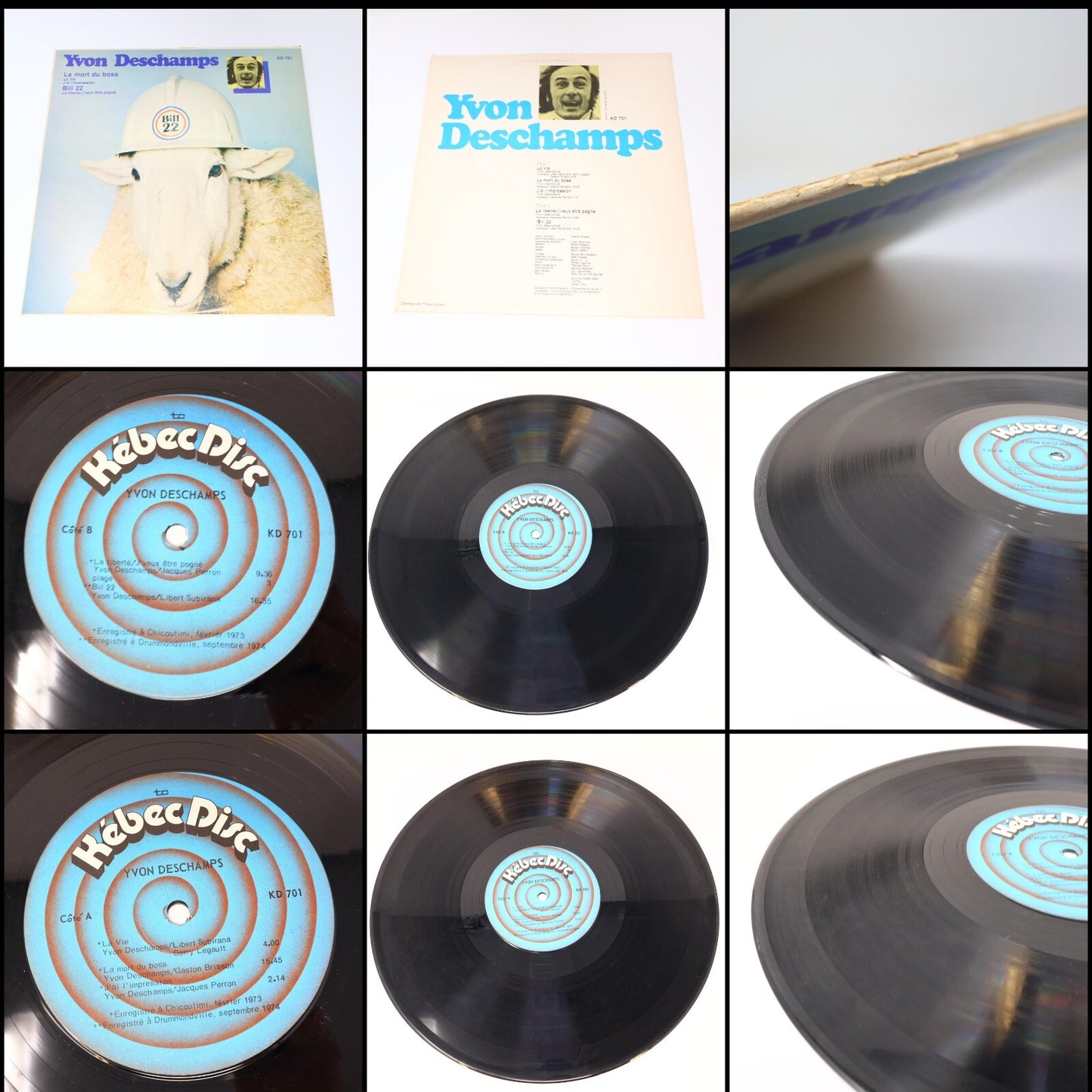 Yvon Deschamps Lot 3 Disques Record Bill 22/L'Argent ou Le Bonheur/La Sexualité