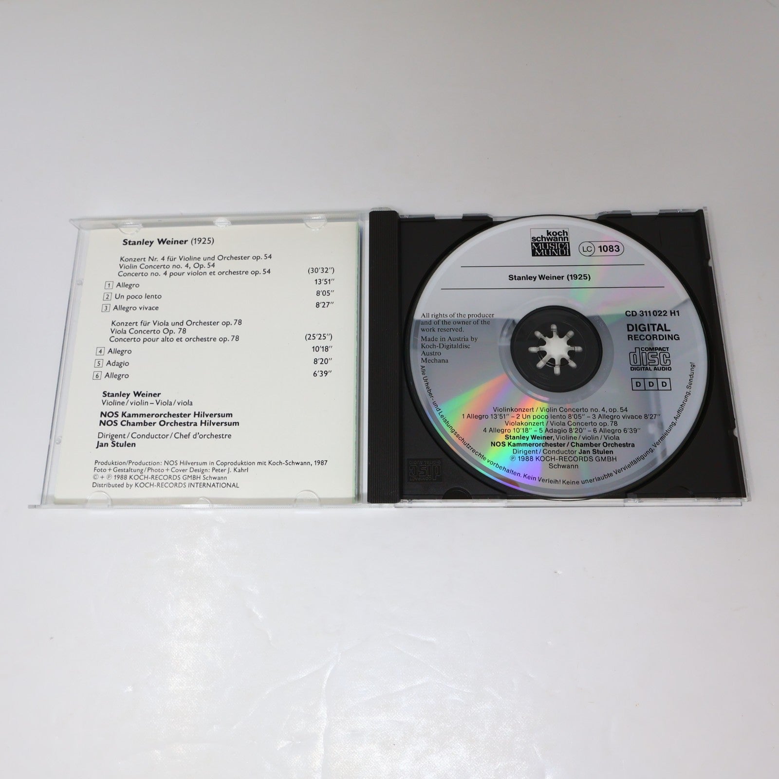 Stanley Weiner/Konzert Nr. 4 Für Violine/Viola Und Orchester Op. 54/78 CD 1988