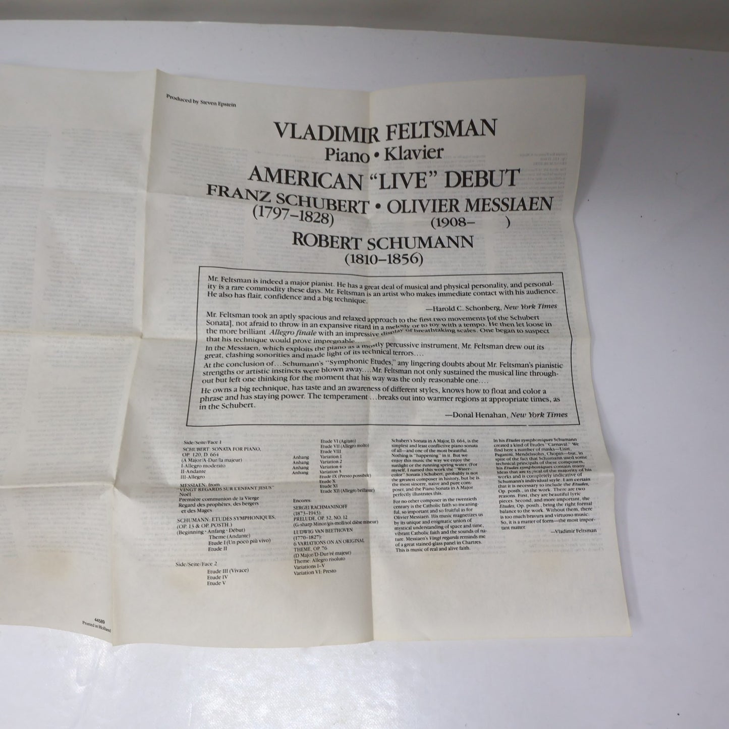 Vladimir Feltsman American "Live" Debut Cassette Piano/Klavier CBS 1988 40-44589
