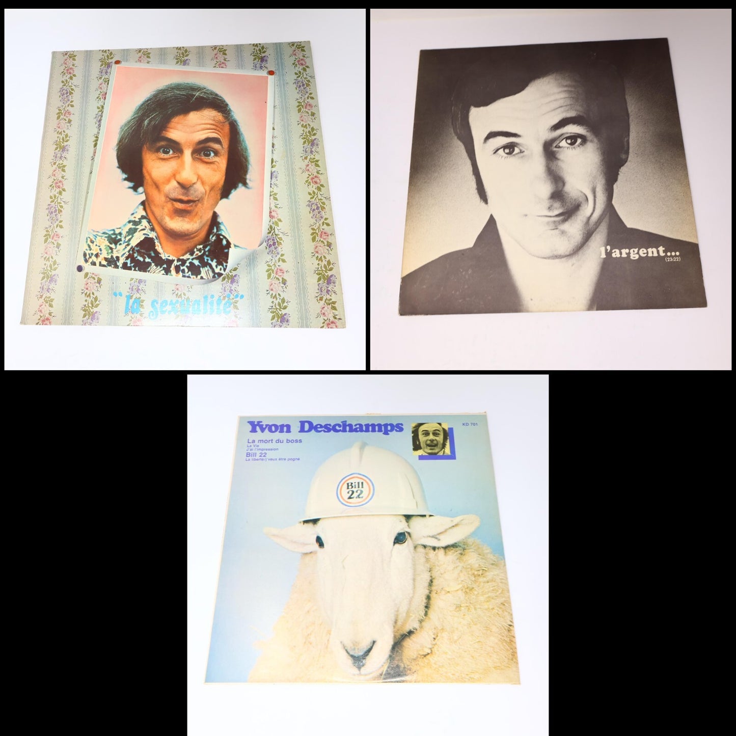 Yvon Deschamps Lot 3 Disques Record Bill 22/L'Argent ou Le Bonheur/La Sexualité