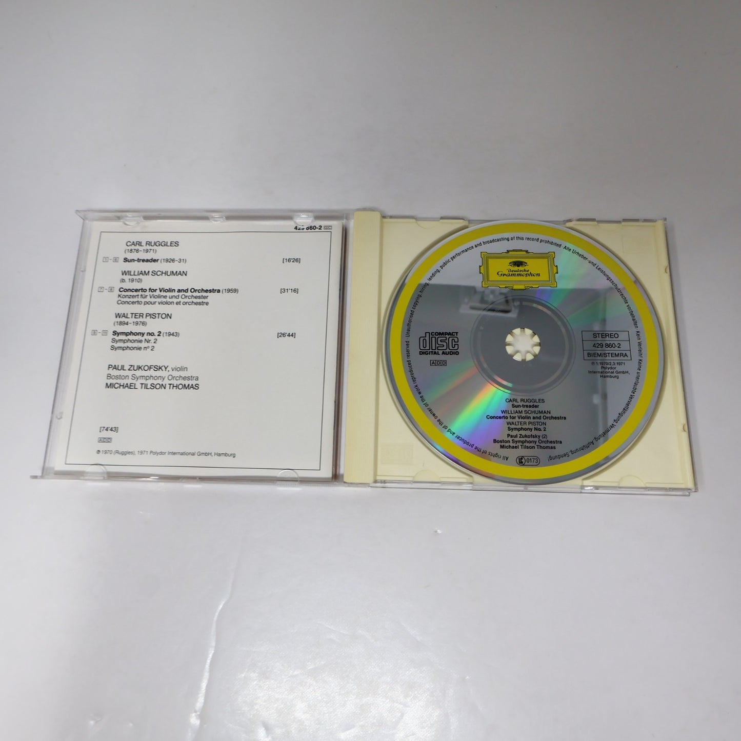 Ruggles Sun-Treader/Piston Symphony 2/Schuman Violin Concerto CD Zukofsky/Thomas