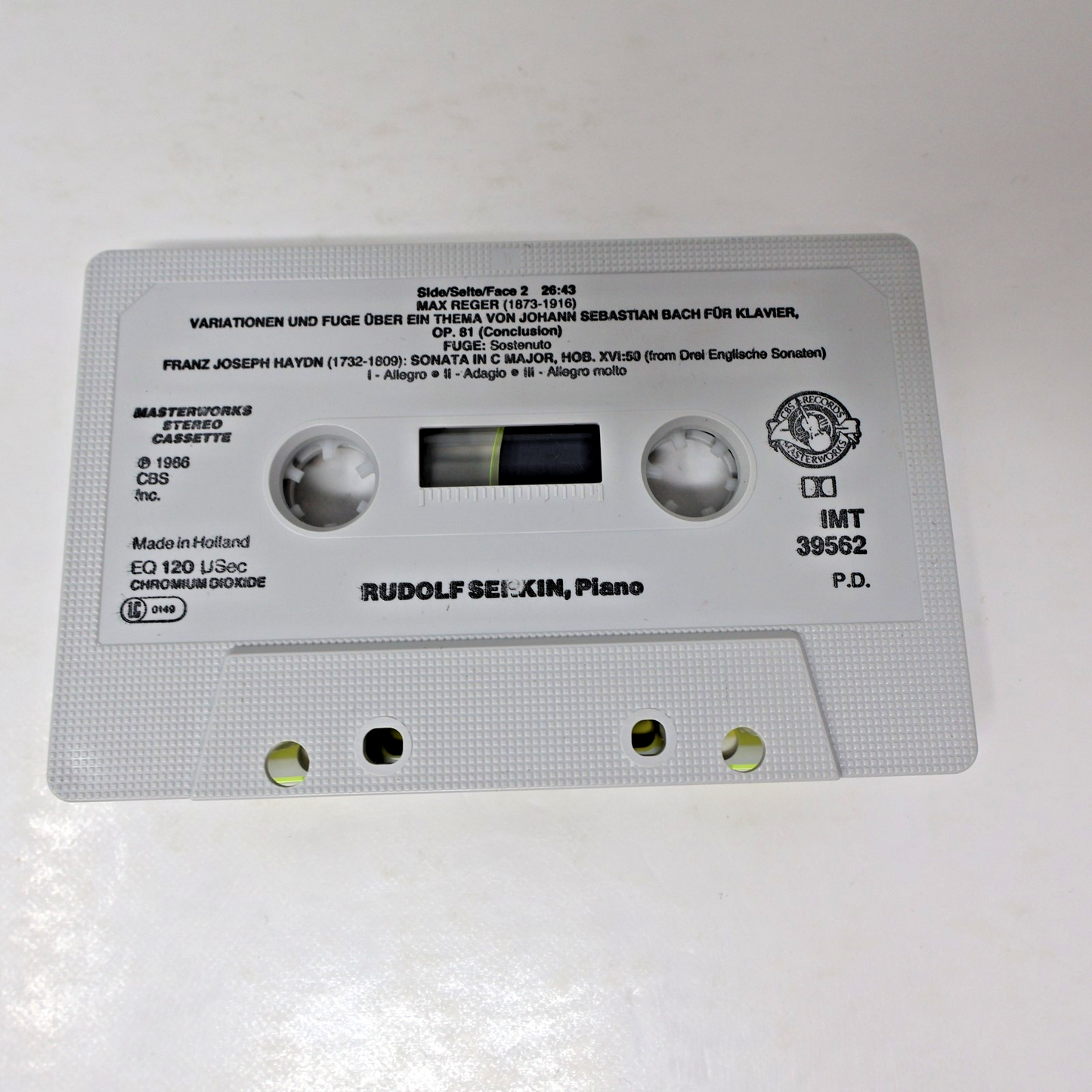 Reger/Haydn Rudolf Serkin Piano Cassette Bach Variation & Fugue/Sonata IMT 39562