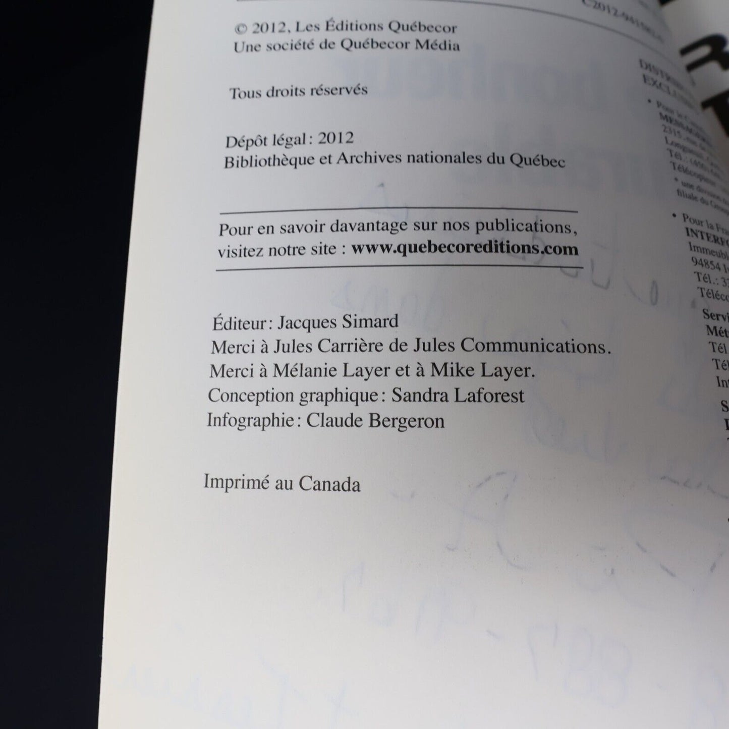 2012 Votre Bonheur Durable de Robert Tessier Signé Paperback PB Québecor Livre