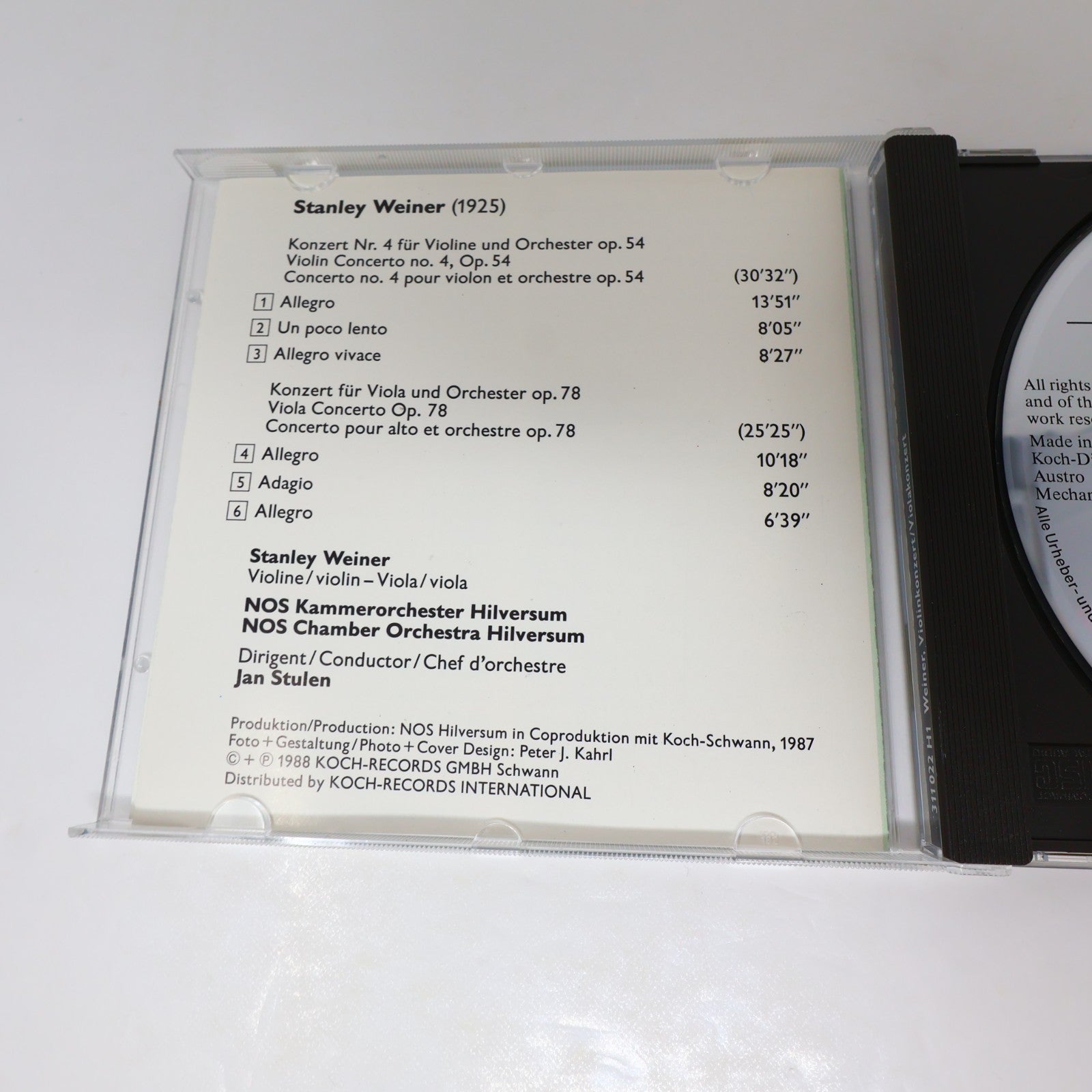 Stanley Weiner/Konzert Nr. 4 Für Violine/Viola Und Orchester Op. 54/78 CD 1988