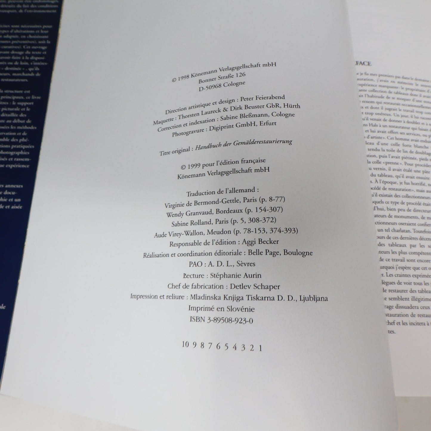 Manuel de Restauration des Tableaux Knut Nicolaus Konemann 1999 HC DJ Français