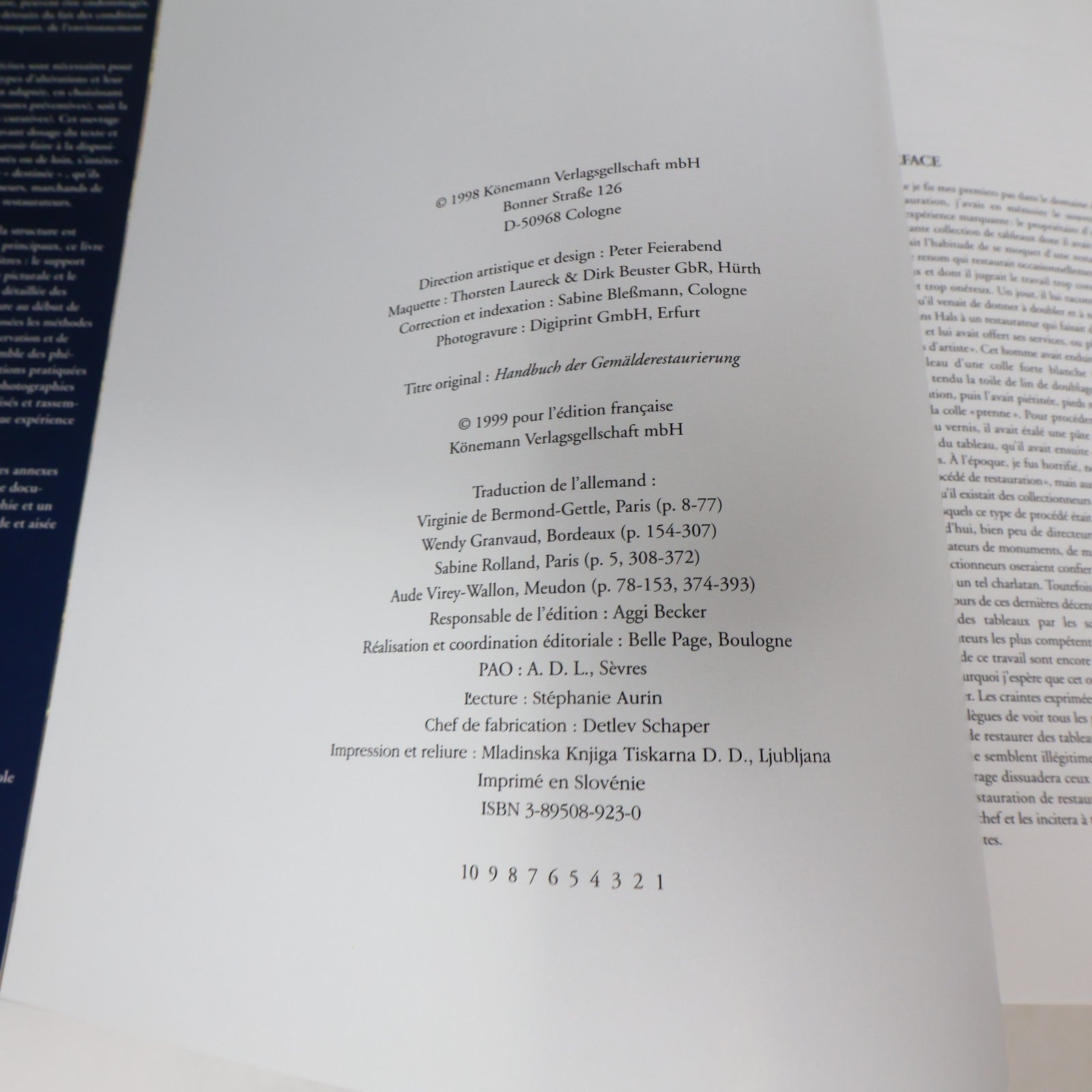 Manuel de Restauration des Tableaux Knut Nicolaus Konemann 1999 HC DJ Français